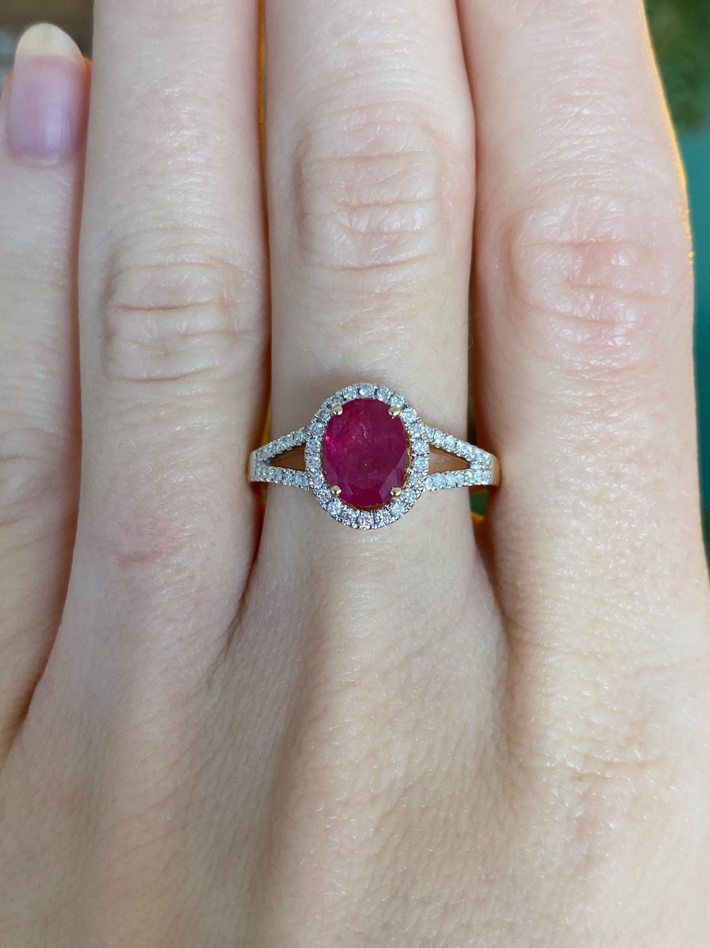 Vintage Solid 14k Yellow Gold Diamond Halo Ruby Ring - Size 9