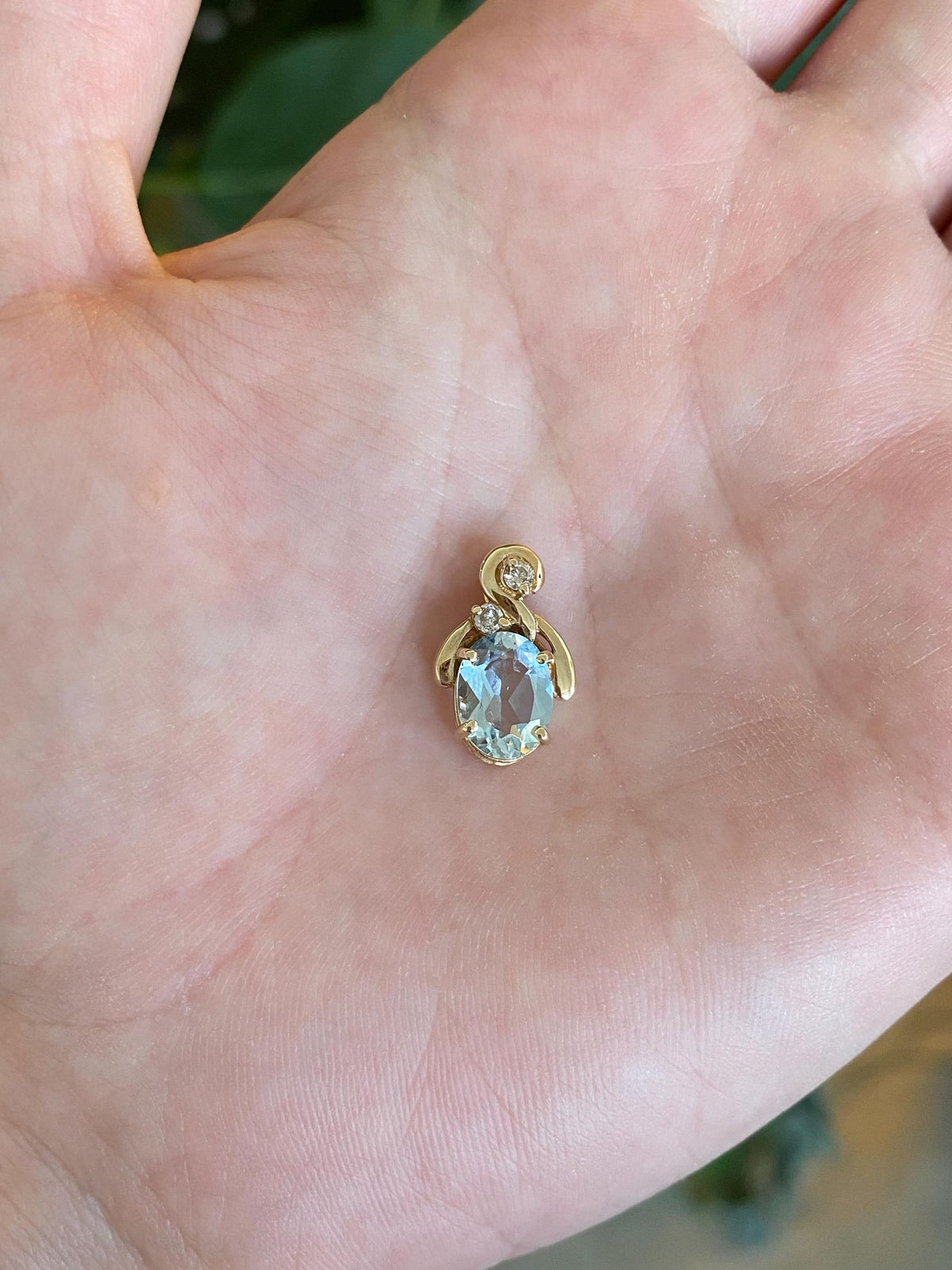 Vintage Solid 14k Yellow Gold Diamond Aquamarine Charm