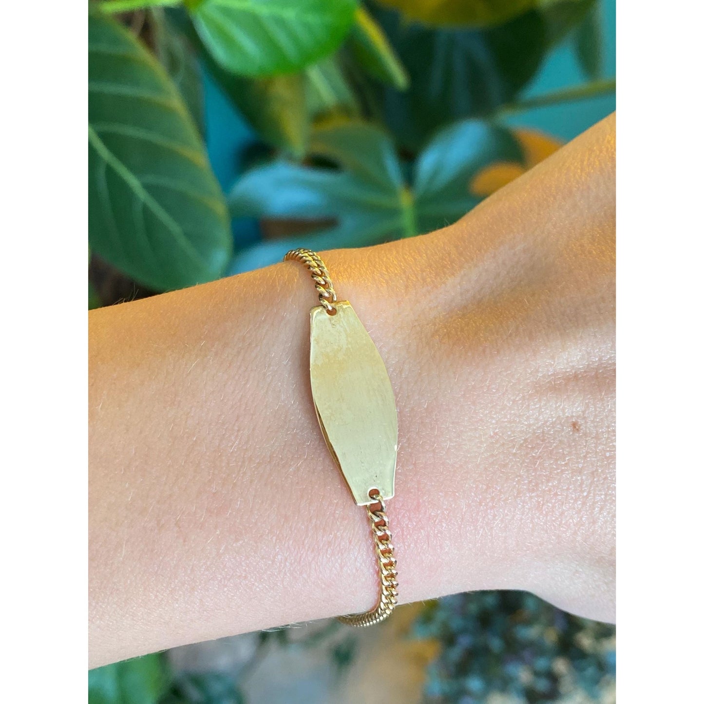 Vintage Solid 10k Yellow Gold ID Curb Chain Bracelet - 7 inches