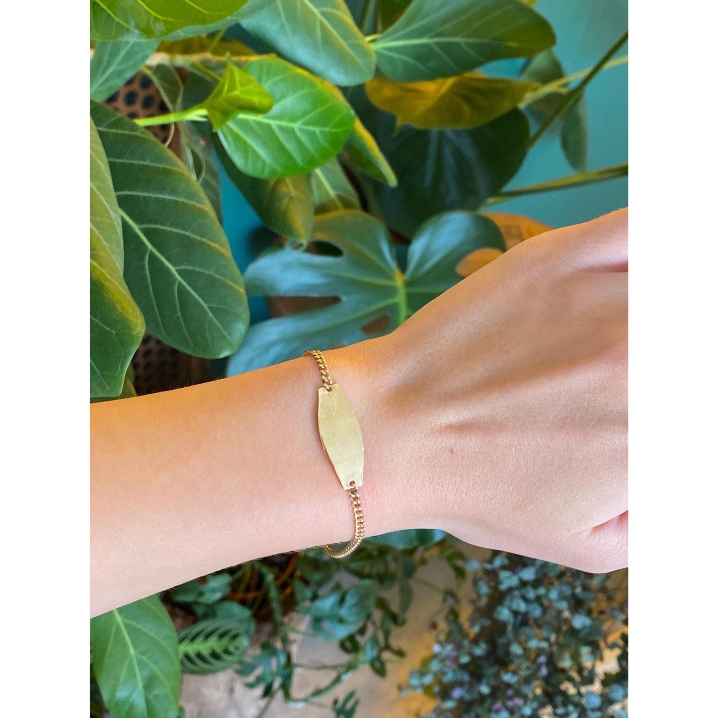 Vintage Solid 10k Yellow Gold ID Curb Chain Bracelet - 7 inches