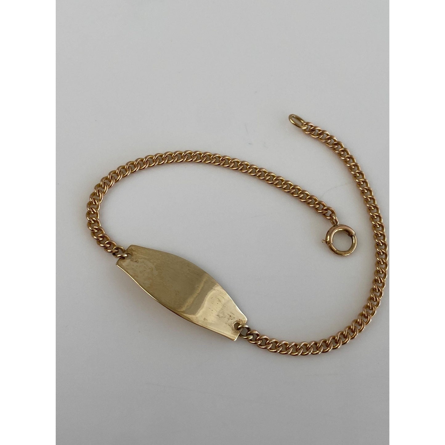 Vintage Solid 10k Yellow Gold ID Curb Chain Bracelet - 7 inches