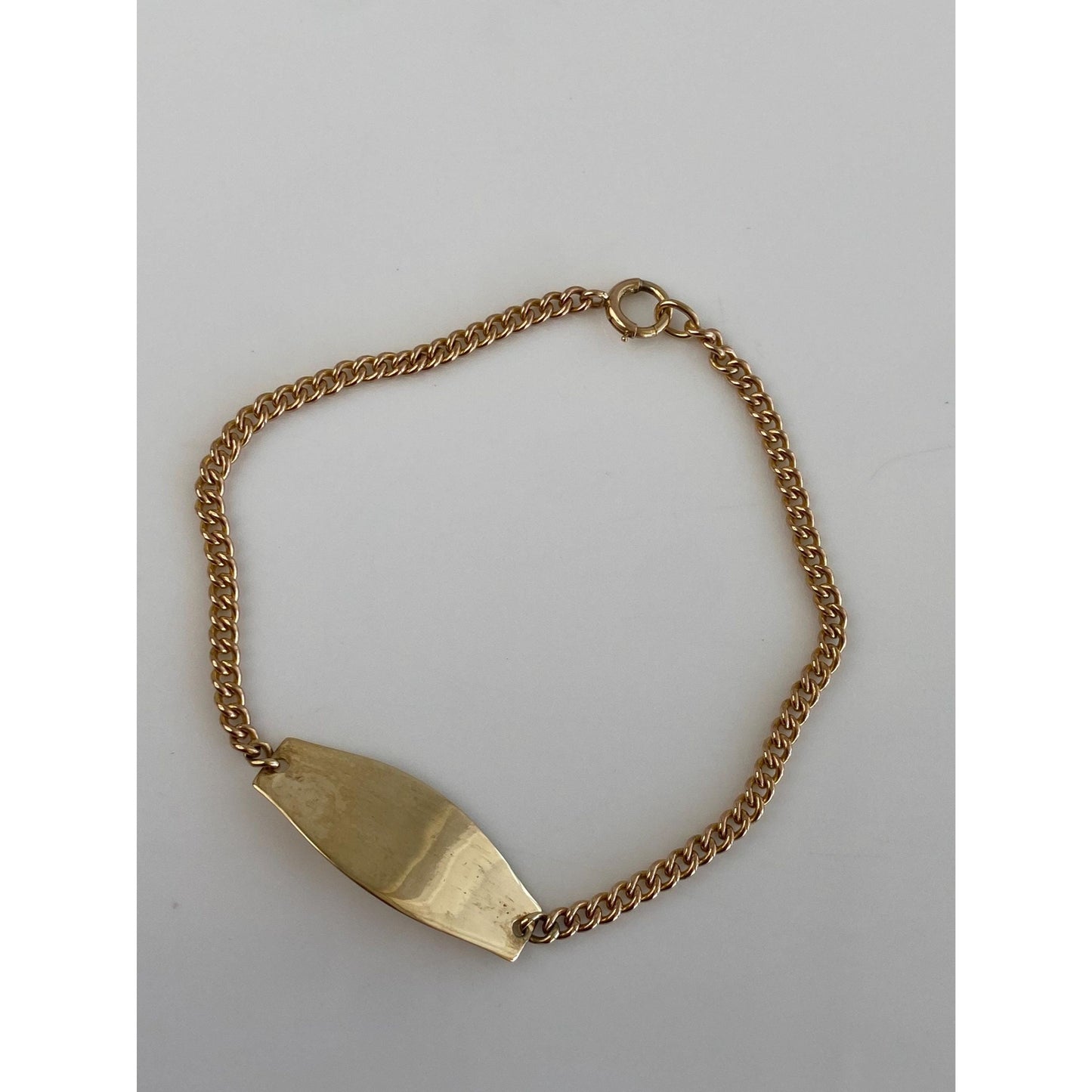 Vintage Solid 10k Yellow Gold ID Curb Chain Bracelet - 7 inches