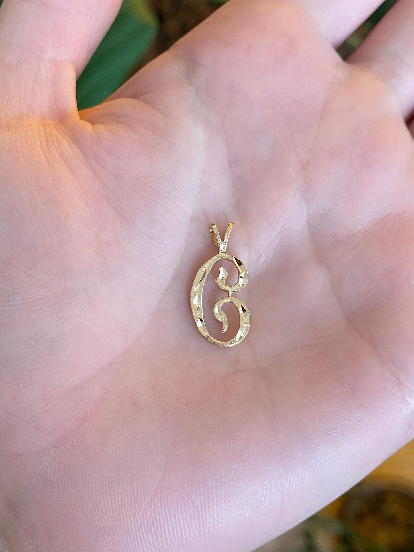Solid 14k Yellow Gold Diamond Cut Initial "C" Charm