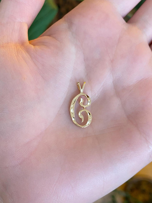 Solid 14k Yellow Gold Diamond Cut Initial "C" Charm