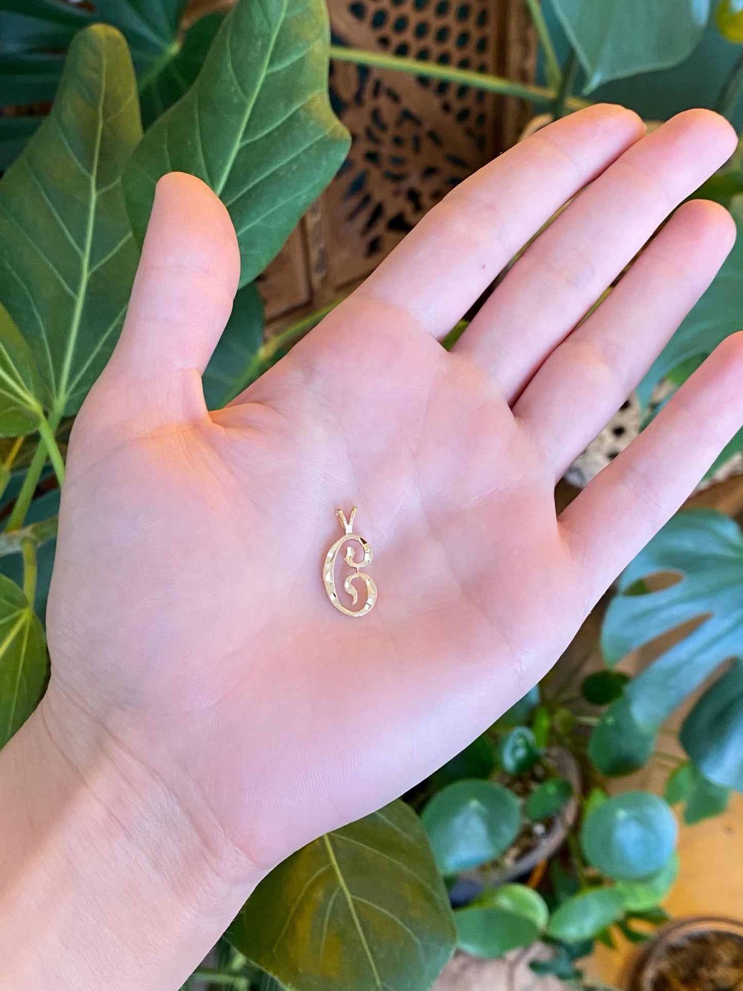 Solid 14k Yellow Gold Diamond Cut Initial "C" Charm