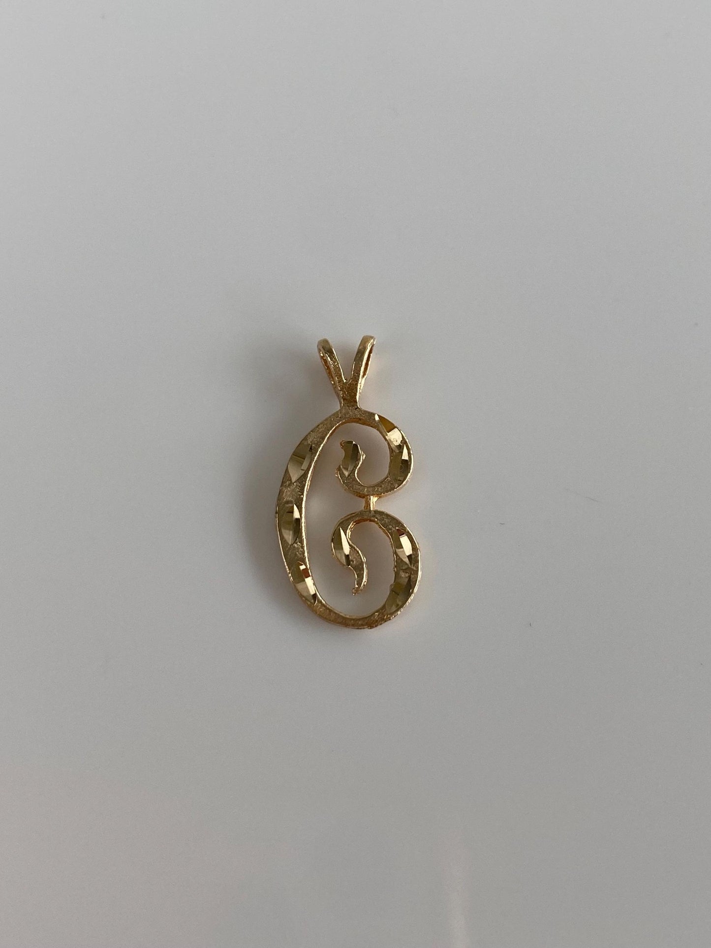 Solid 14k Yellow Gold Diamond Cut Initial "C" Charm