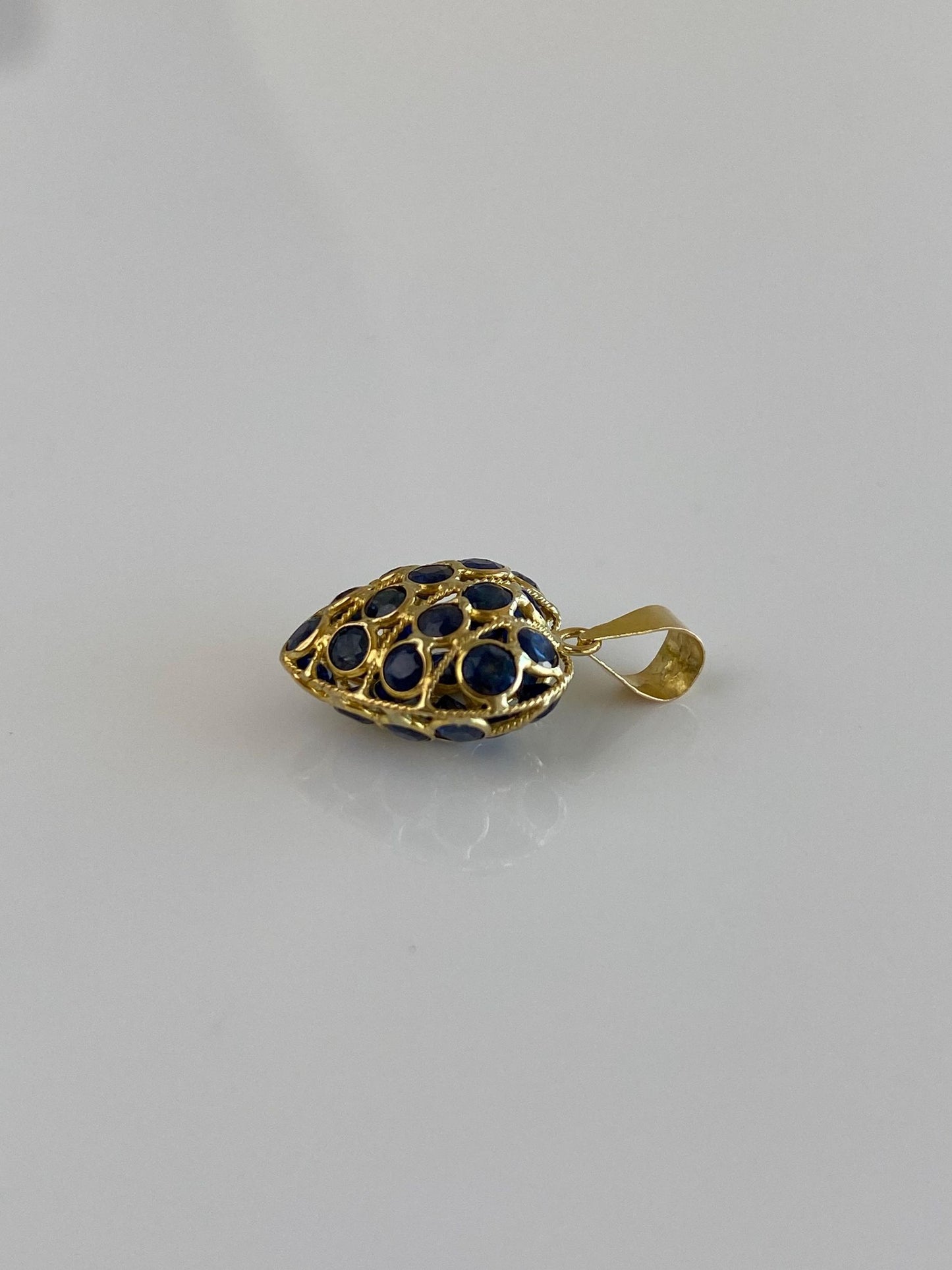 Vintage Solid 18k Yellow Gold Blue Sapphire Open Work Heart Charm