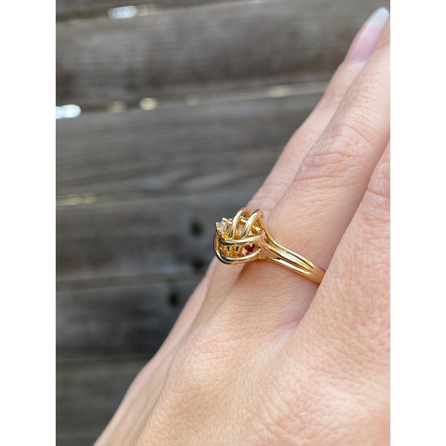 Vintage Solid 14k Yellow Gold Diamond Knot Ring - Size 6.5