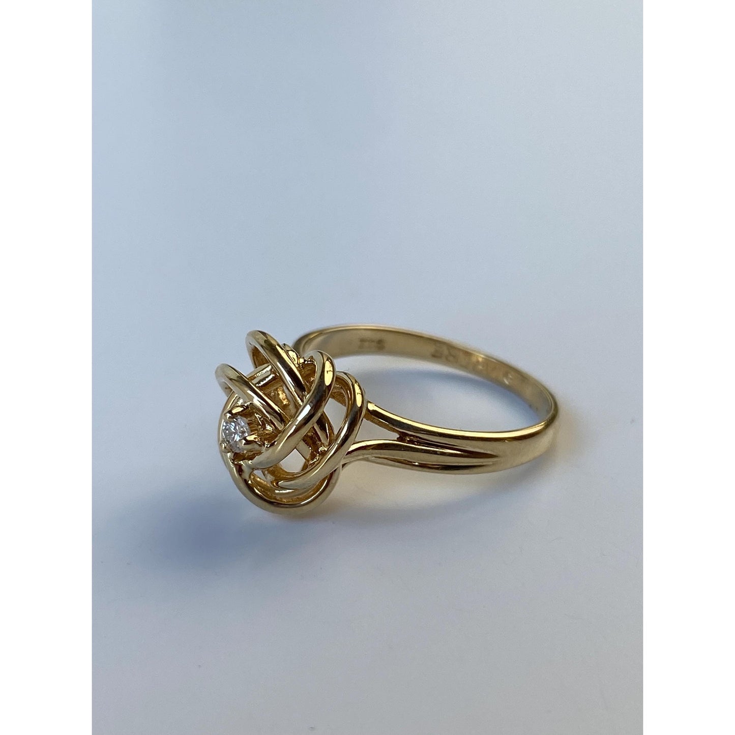 Vintage Solid 14k Yellow Gold Diamond Knot Ring - Size 6.5
