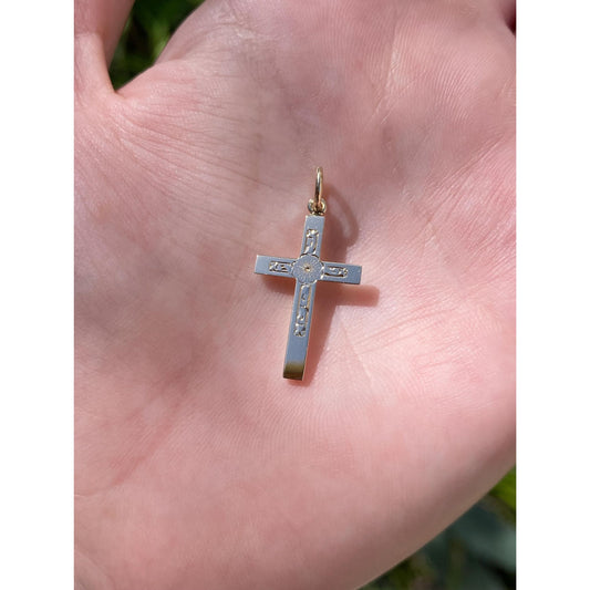 Vintage 10k Yellow Gold Engraved Floral Cross Charm