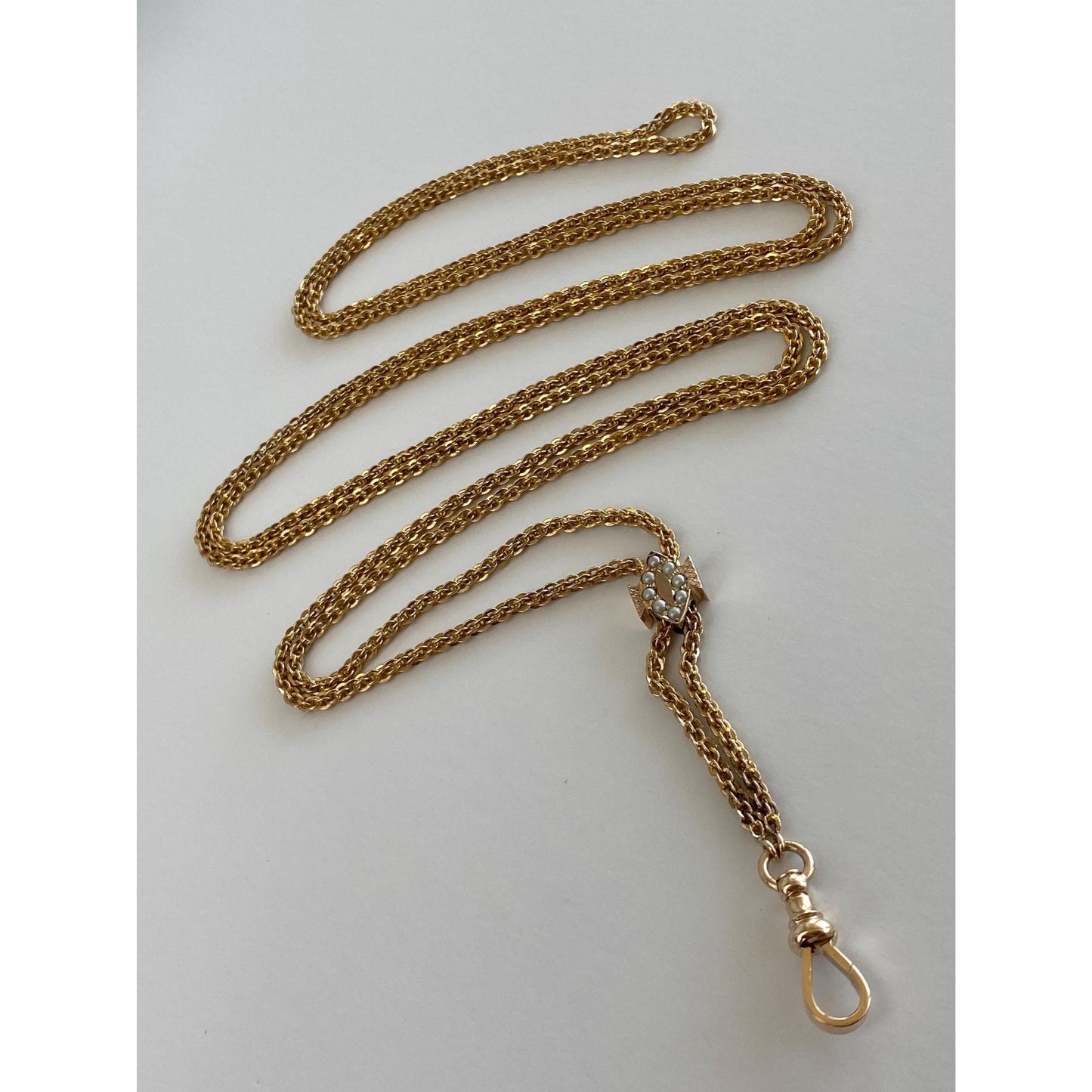 Vintage Solid 14k Yellow Gold Pearl Fancy Link Charm Holder Necklace - 50.5 inches