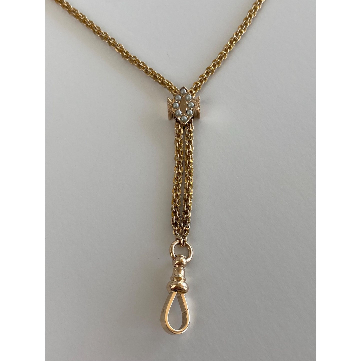 Vintage Solid 14k Yellow Gold Pearl Fancy Link Charm Holder Necklace - 50.5 inches