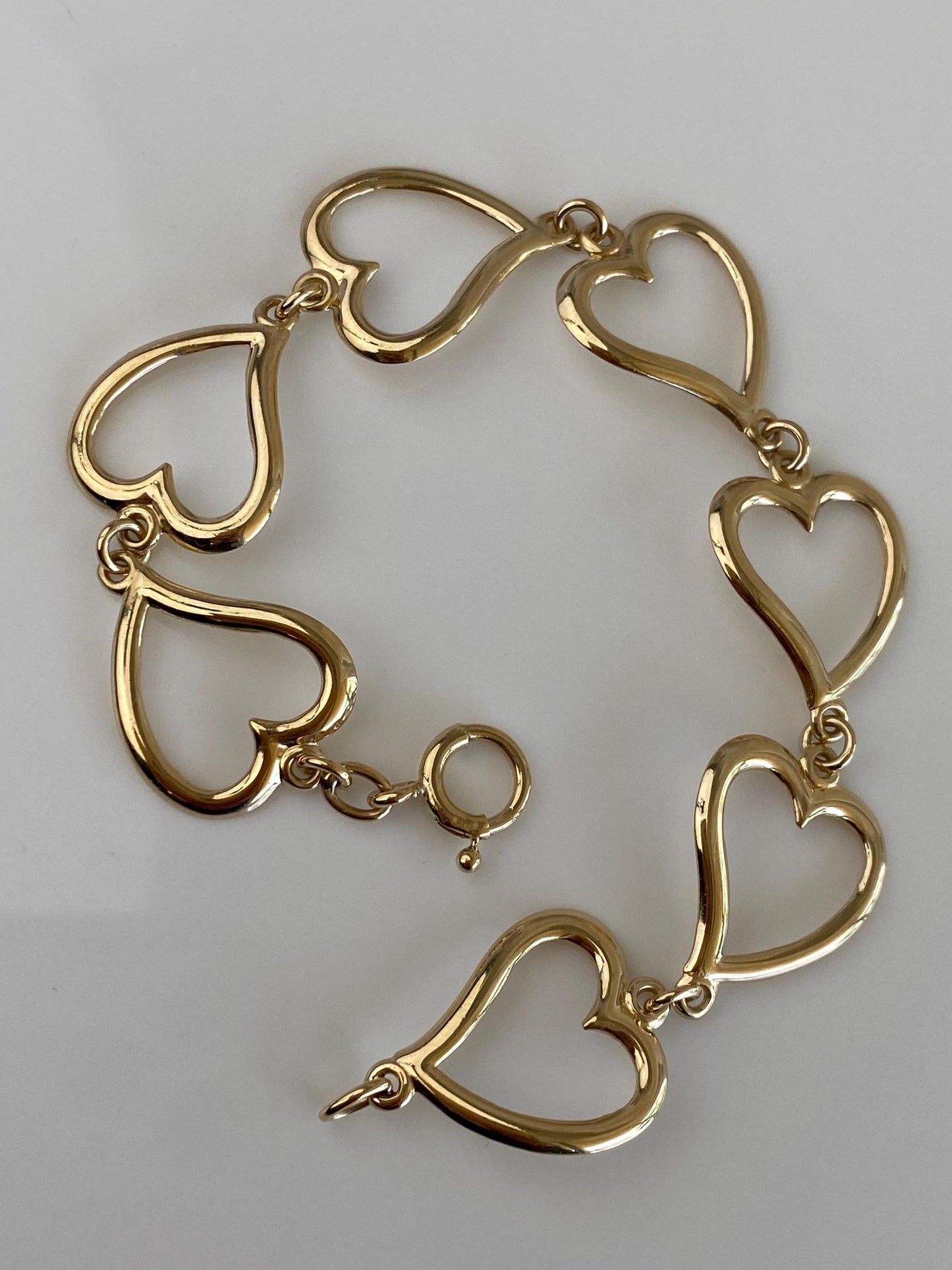 Vintage Solid 14k Yellow Gold Open Heart Link Bracelet - 7 inches