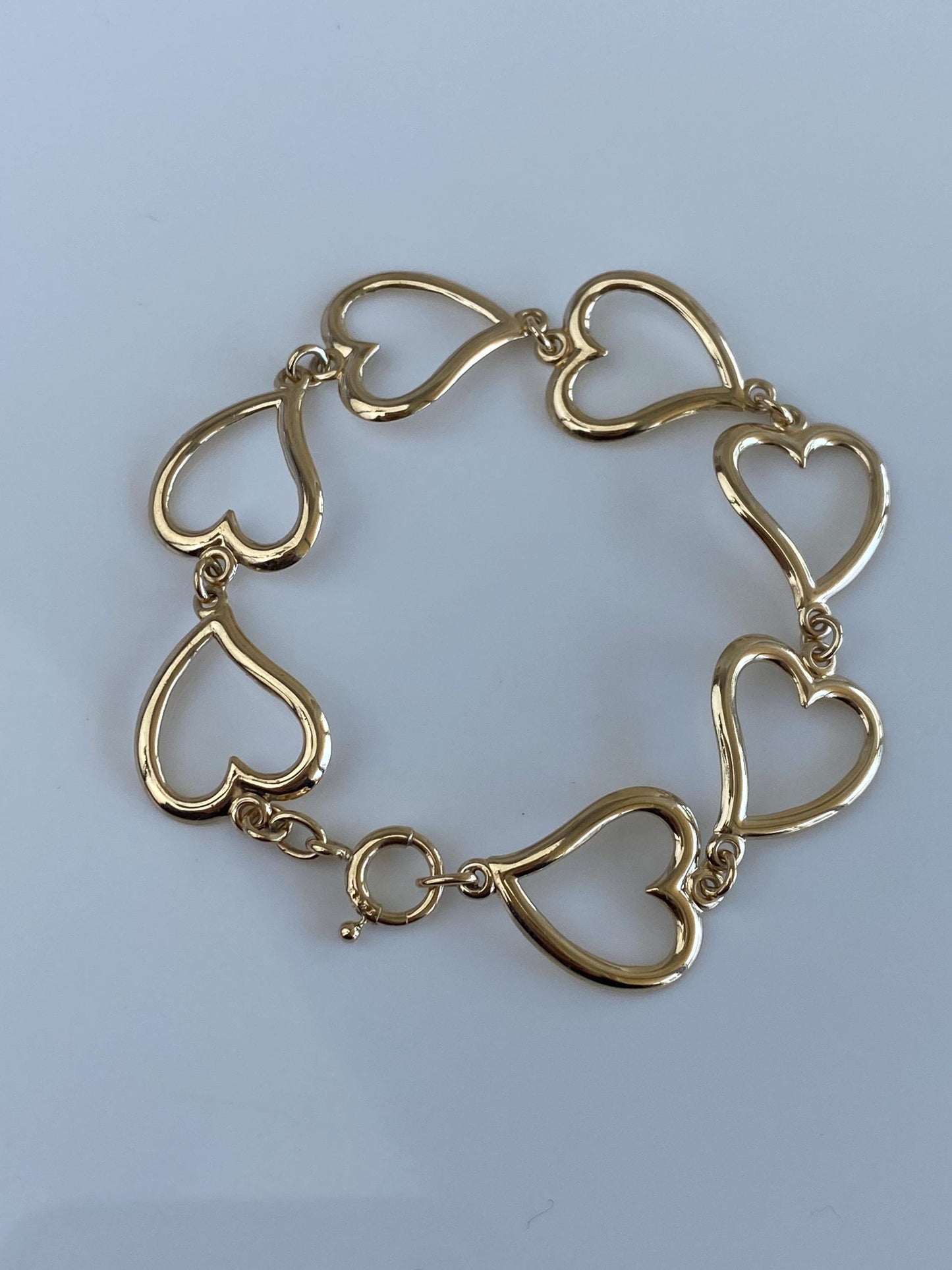 Vintage Solid 14k Yellow Gold Open Heart Link Bracelet - 7 inches