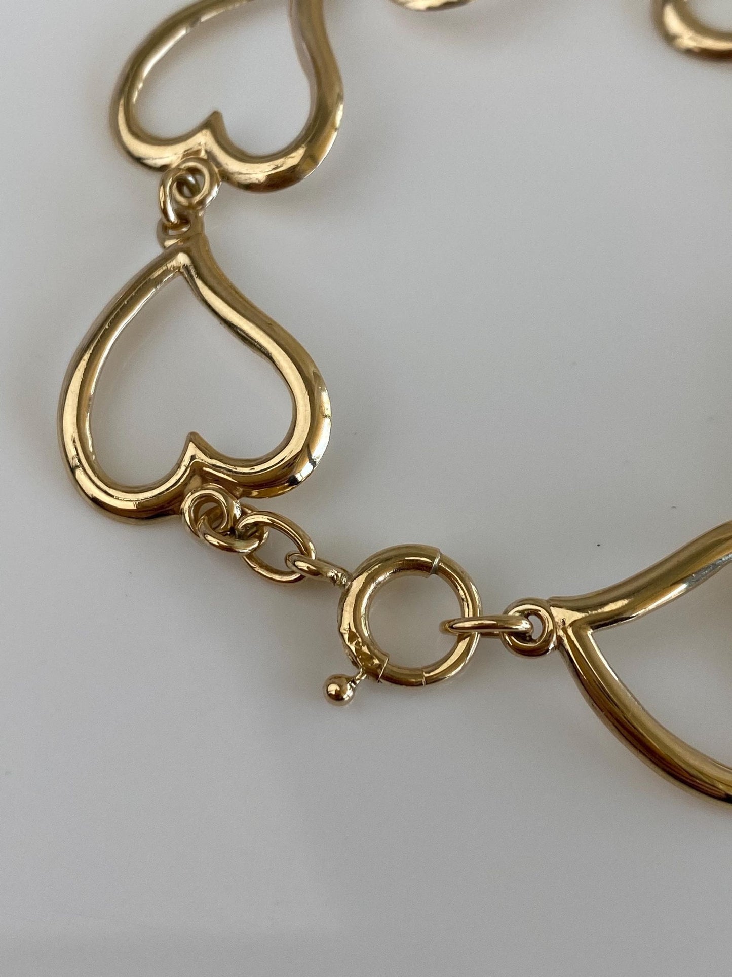 Vintage Solid 14k Yellow Gold Open Heart Link Bracelet - 7 inches