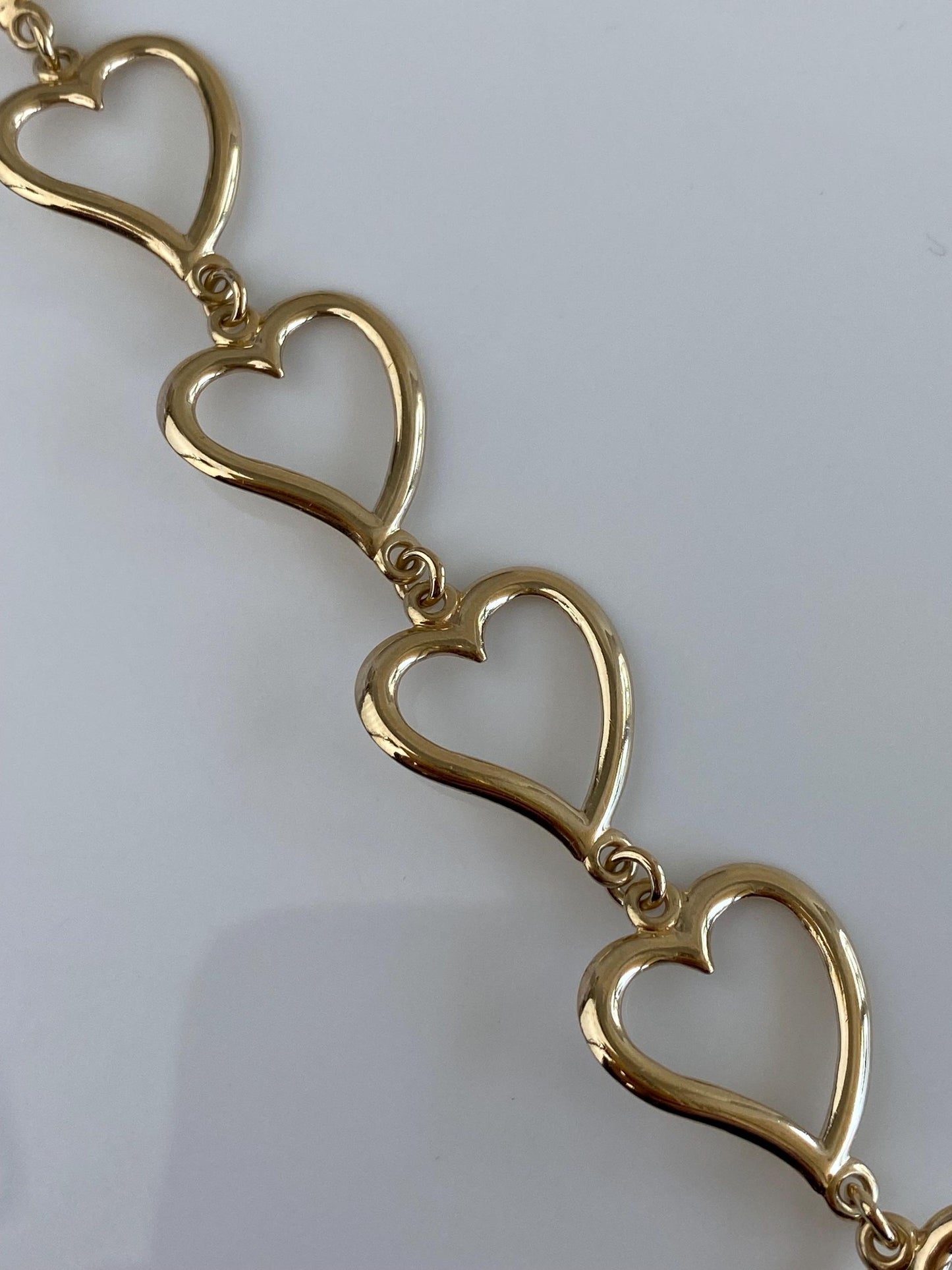 Vintage Solid 14k Yellow Gold Open Heart Link Bracelet - 7 inches