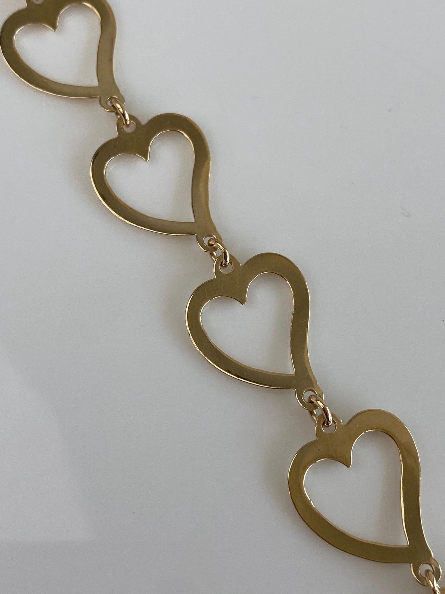 Vintage Solid 14k Yellow Gold Open Heart Link Bracelet - 7 inches