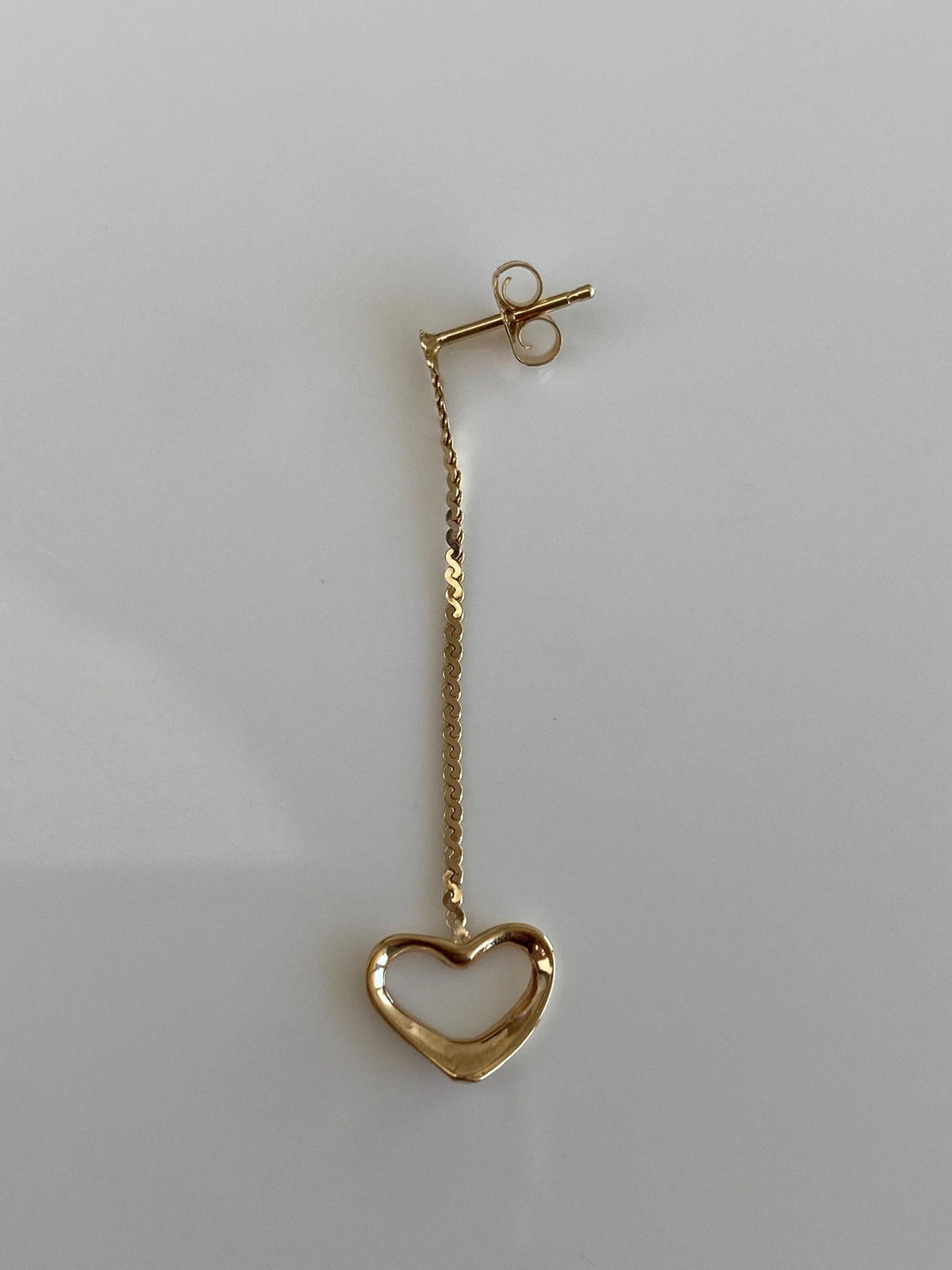 Vintage Solid 14k Yellow Gold SINGLE Open Heart Serpentine Chain Earring