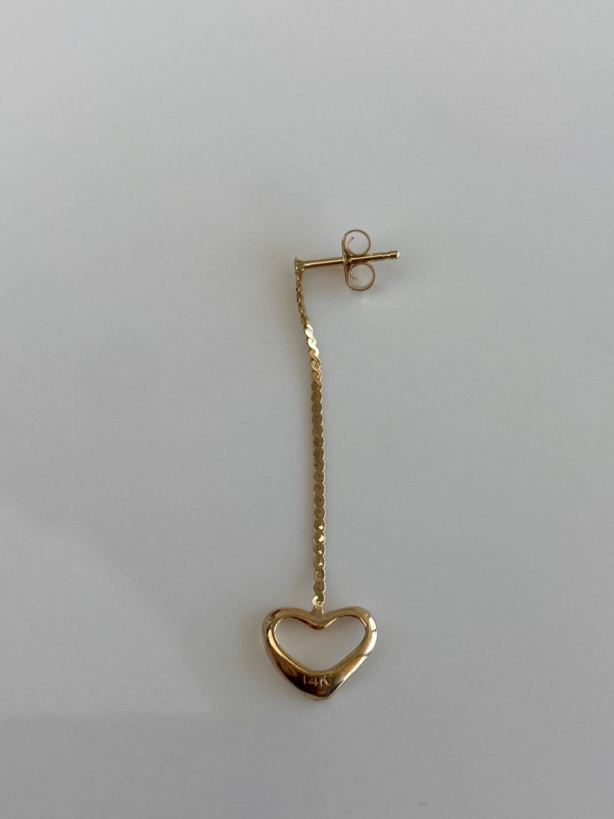 Vintage Solid 14k Yellow Gold SINGLE Open Heart Serpentine Chain Earring