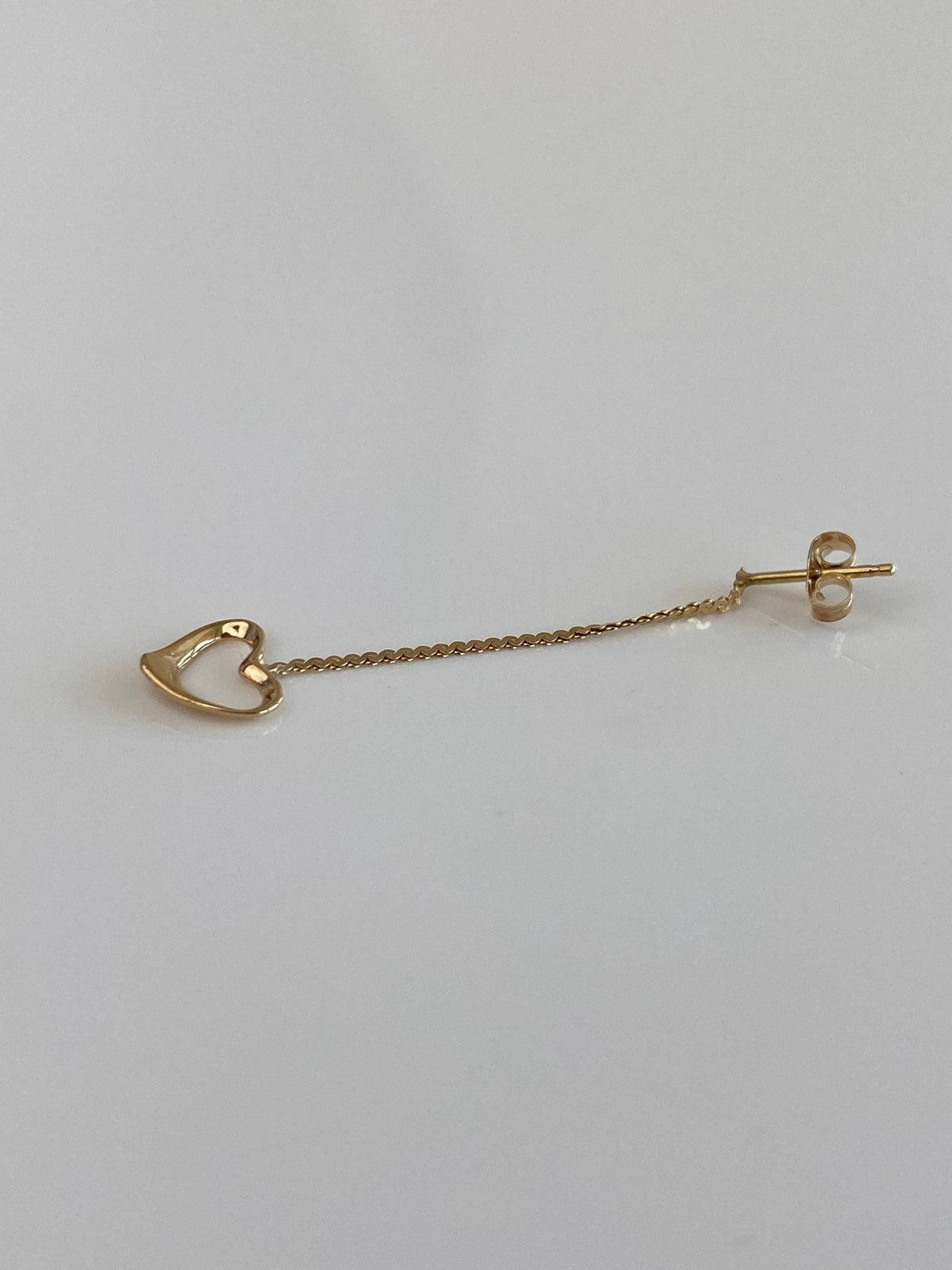 Vintage Solid 14k Yellow Gold SINGLE Open Heart Serpentine Chain Earring