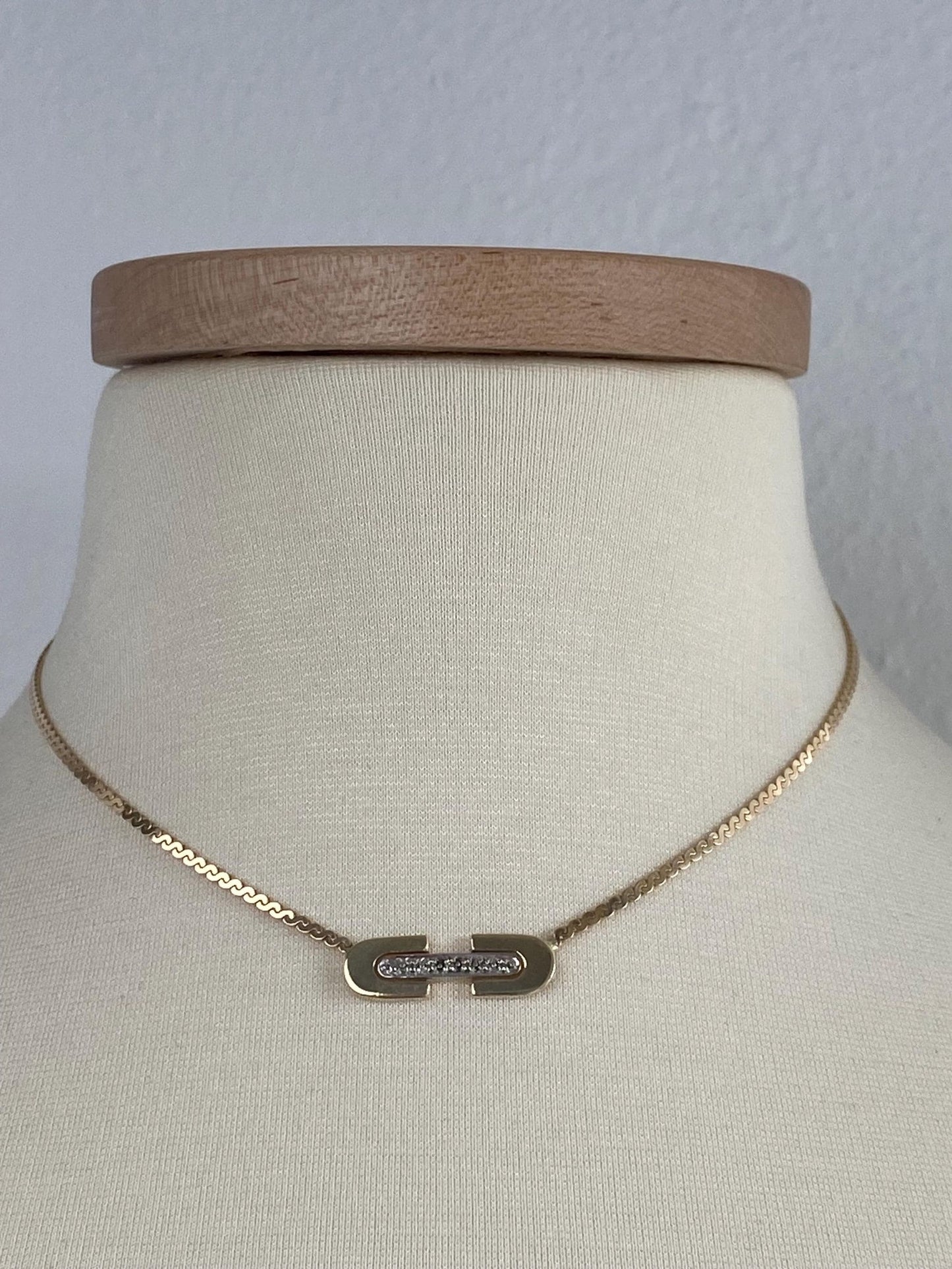 Vintage Solid 14k White & Yellow Gold Diamond Serpentine Chain Necklace - 16 inches