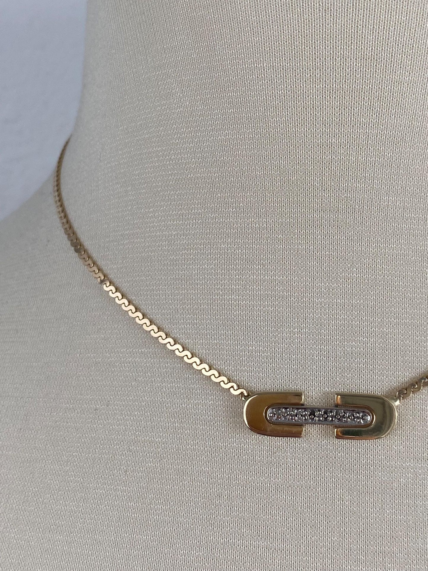 Vintage Solid 14k White & Yellow Gold Diamond Serpentine Chain Necklace - 16 inches