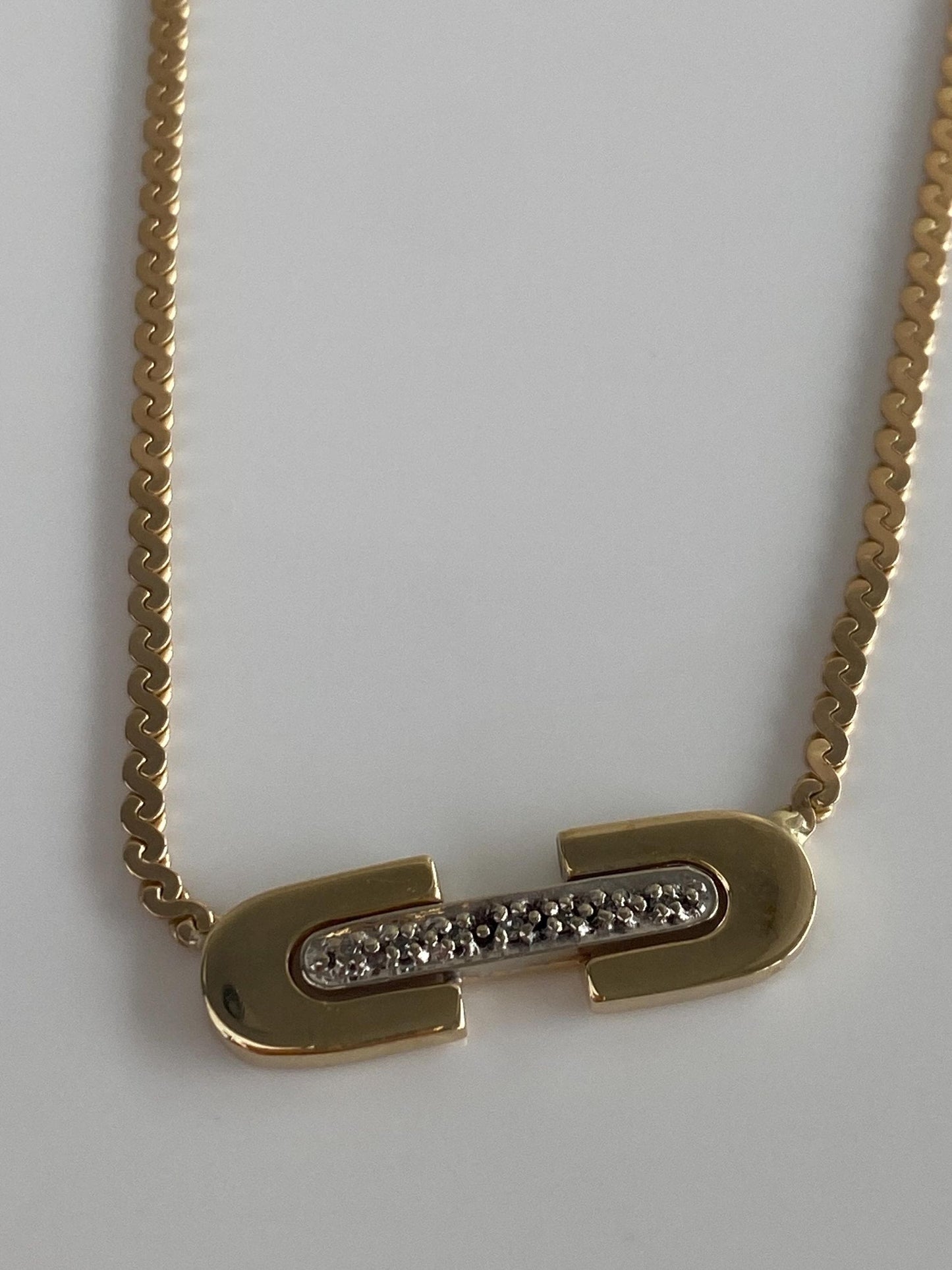 Vintage Solid 14k White & Yellow Gold Diamond Serpentine Chain Necklace - 16 inches