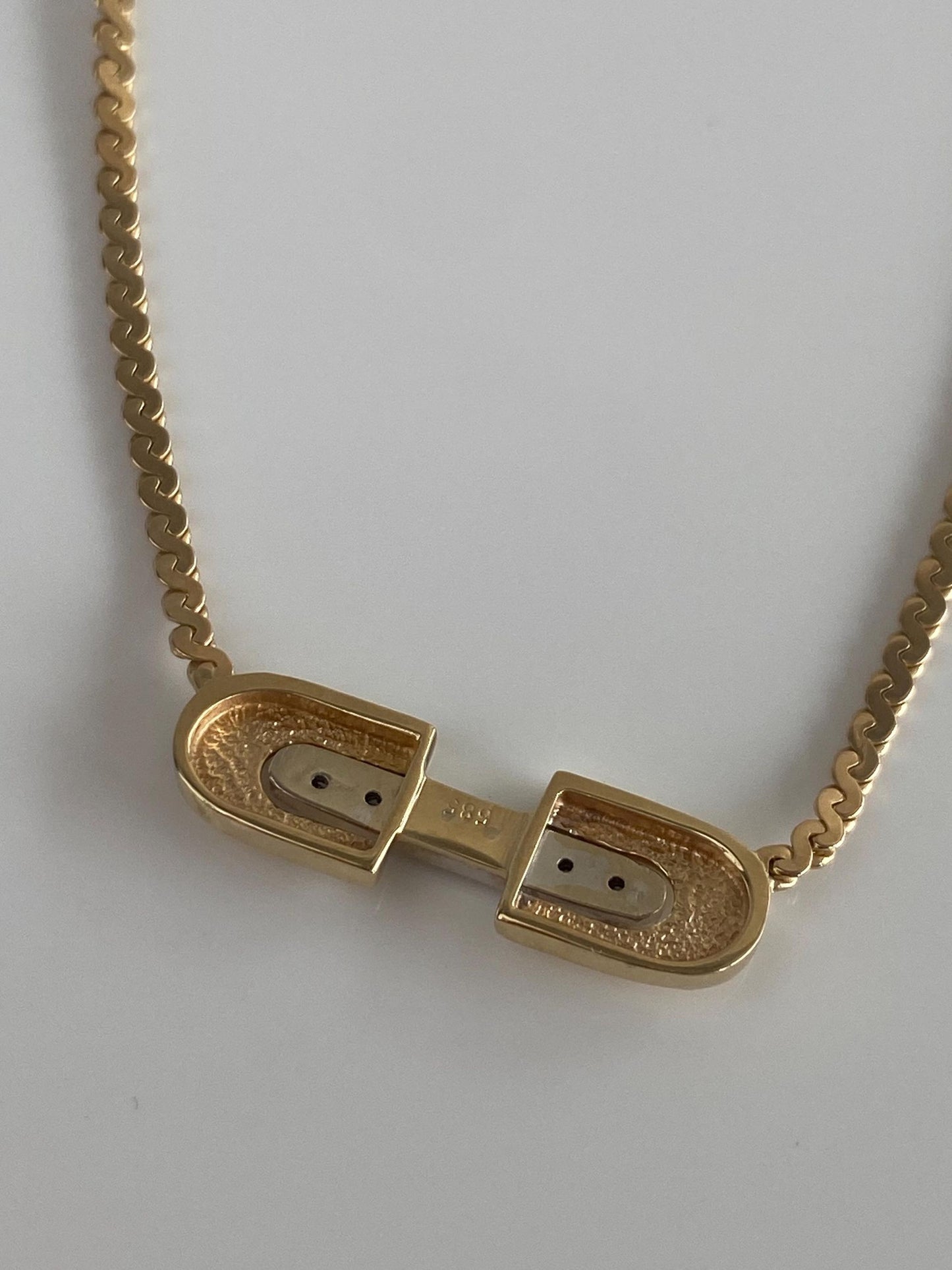 Vintage Solid 14k White & Yellow Gold Diamond Serpentine Chain Necklace - 16 inches