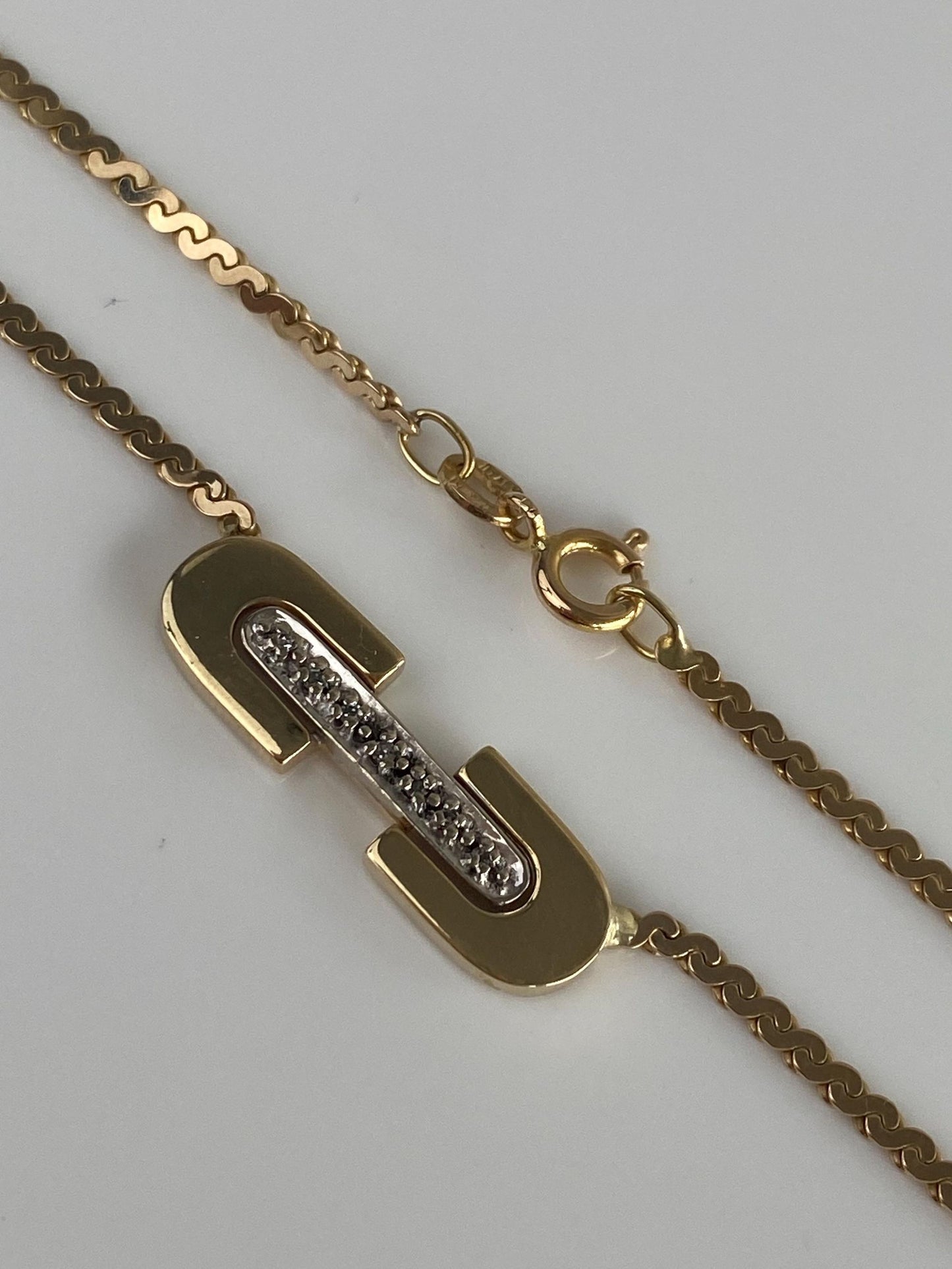 Vintage Solid 14k White & Yellow Gold Diamond Serpentine Chain Necklace - 16 inches