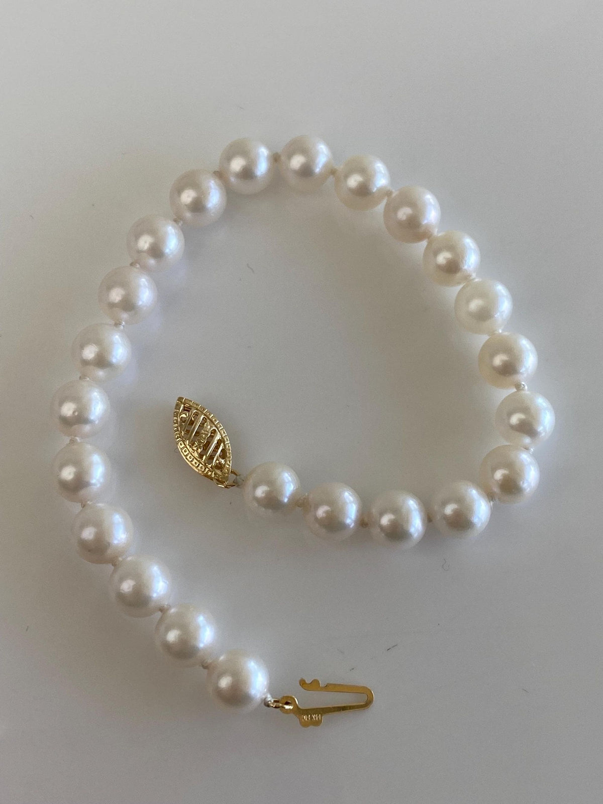 Vintage Solid 14k Yellow Gold Pearl Strand Bracelet - 7.5 inches