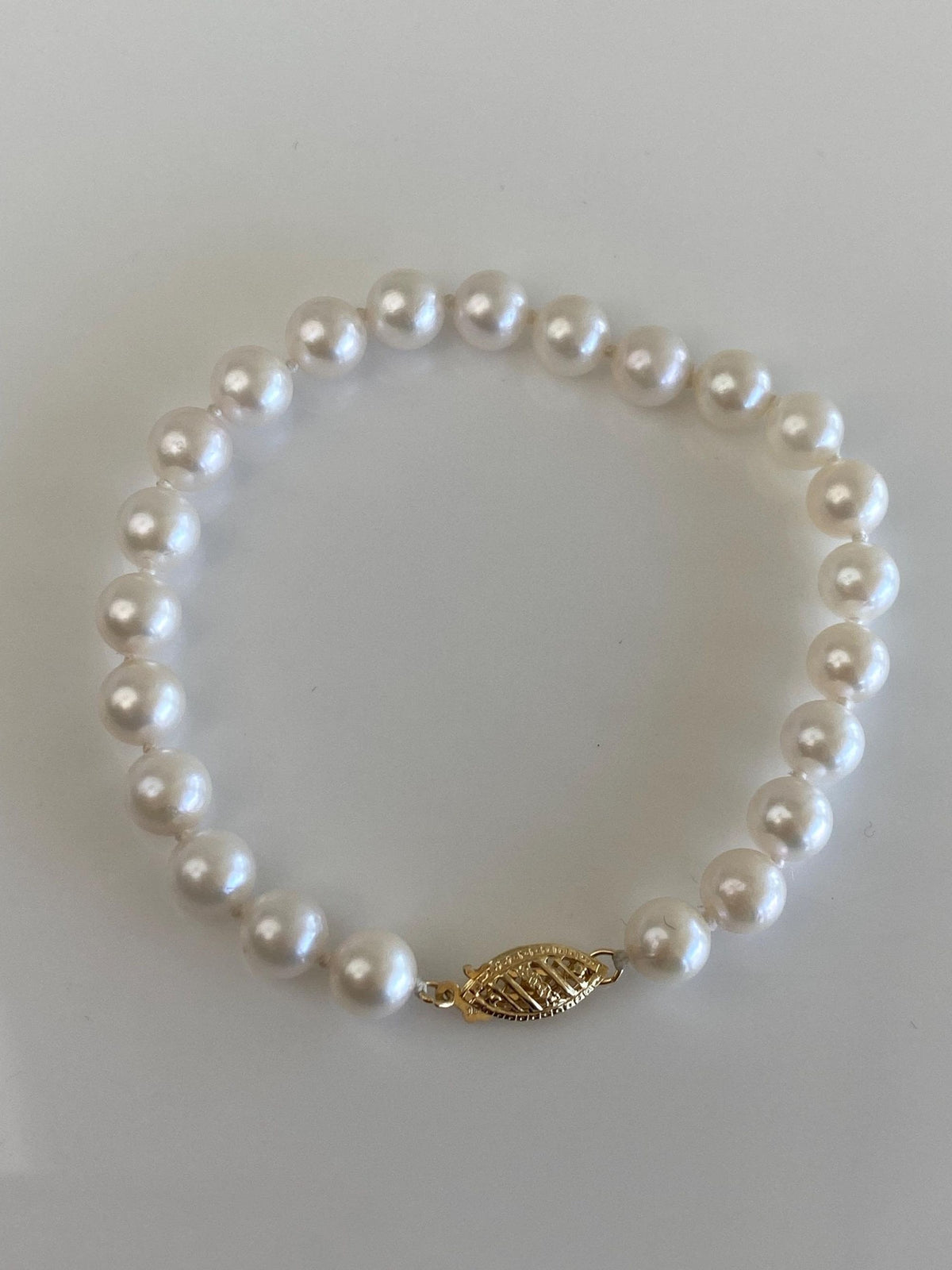 Vintage Solid 14k Yellow Gold Pearl Strand Bracelet - 7.5 inches