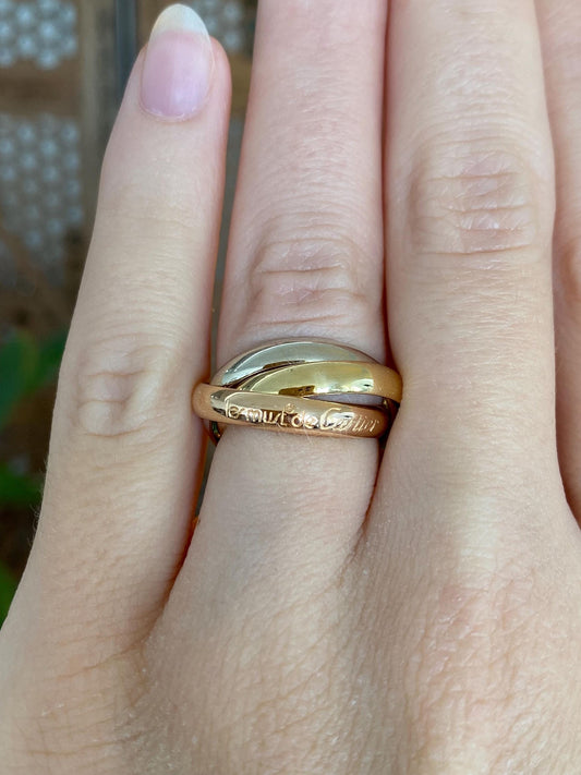 Les Must De Cartier Solid 18k Tri Tone Gold Rolling Ring Band - Size 4.75