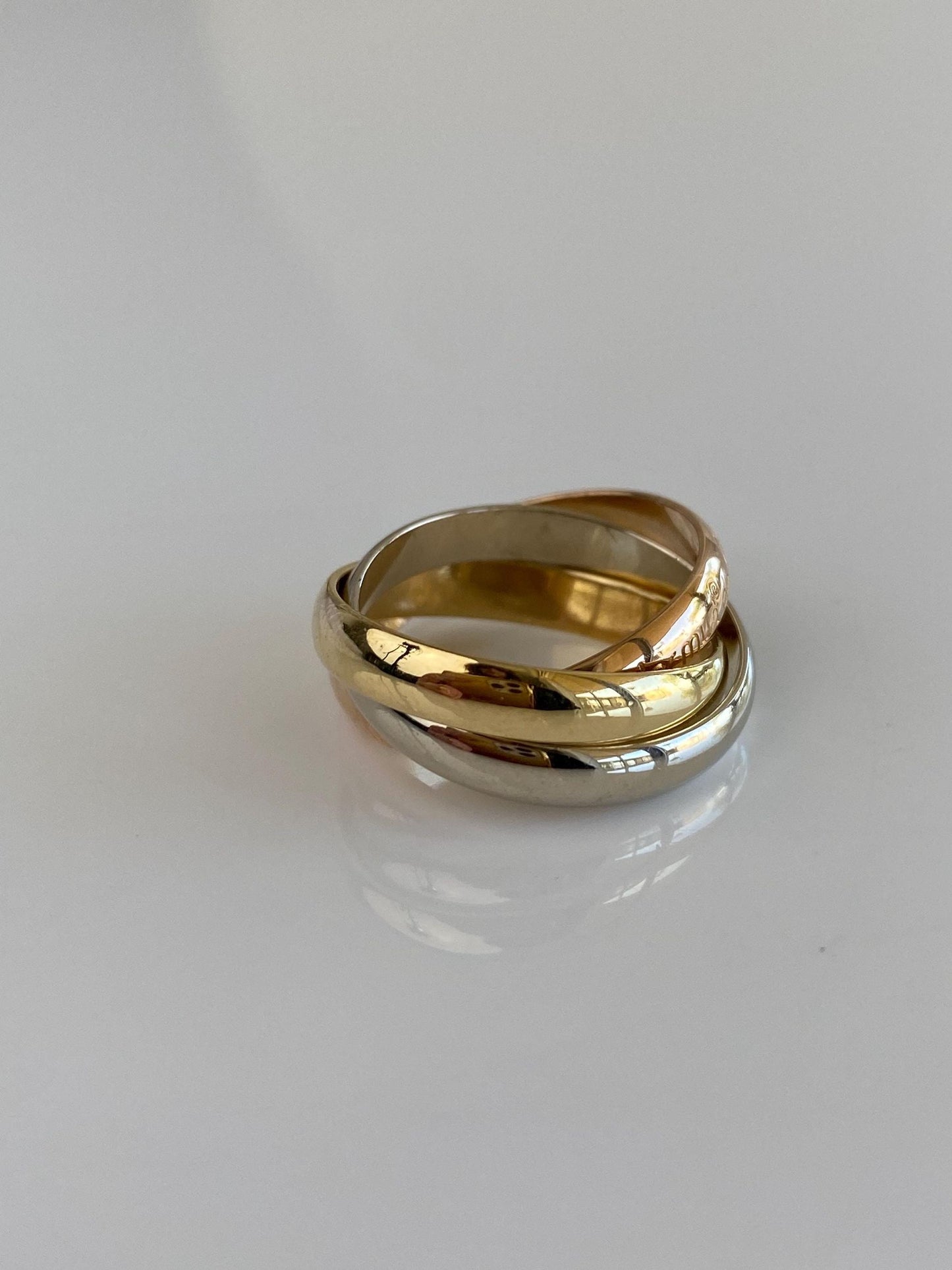 Les Must De Cartier Solid 18k Tri Tone Gold Rolling Ring Band - Size 4.75