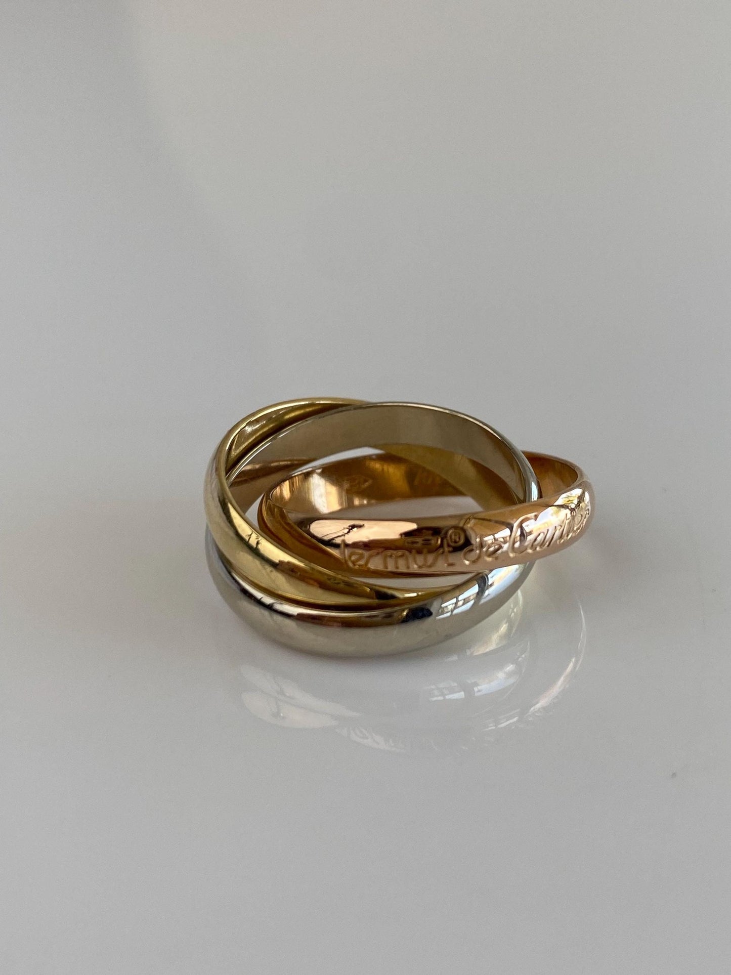 Les Must De Cartier Solid 18k Tri Tone Gold Rolling Ring Band - Size 4.75