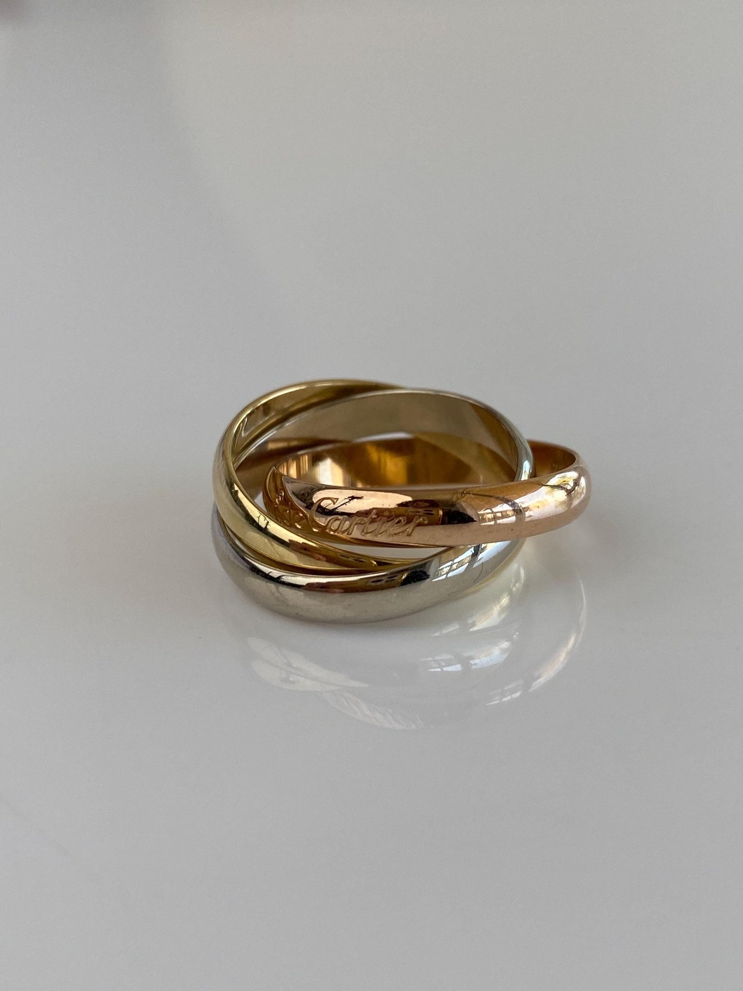 Les Must De Cartier Solid 18k Tri Tone Gold Rolling Ring Band - Size 4.75