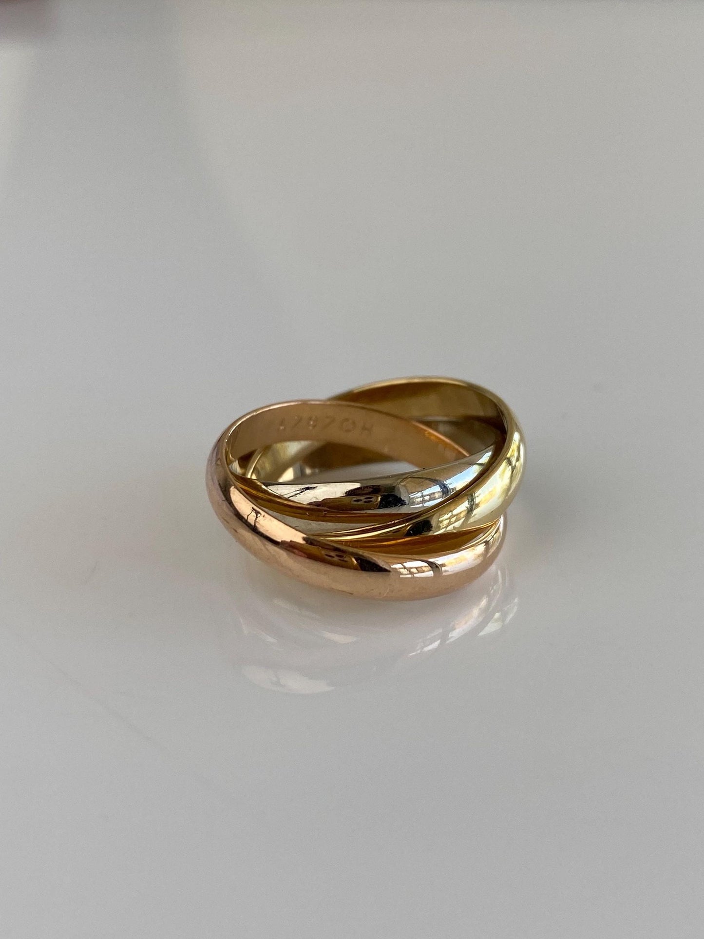 Les Must De Cartier Solid 18k Tri Tone Gold Rolling Ring Band - Size 4.75