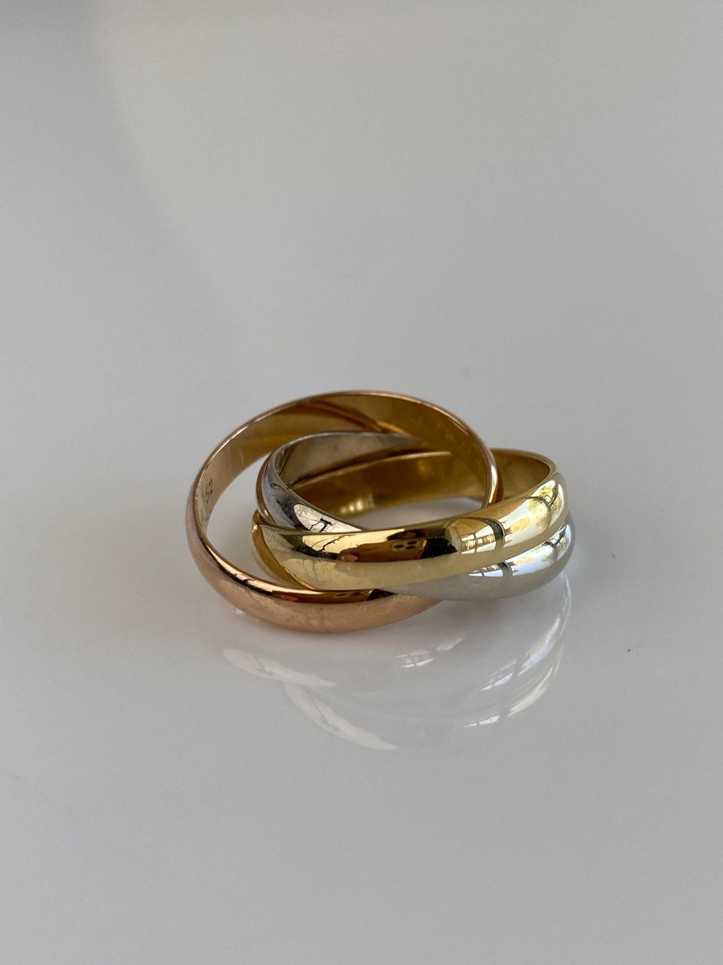 Les Must De Cartier Solid 18k Tri Tone Gold Rolling Ring Band - Size 4.75