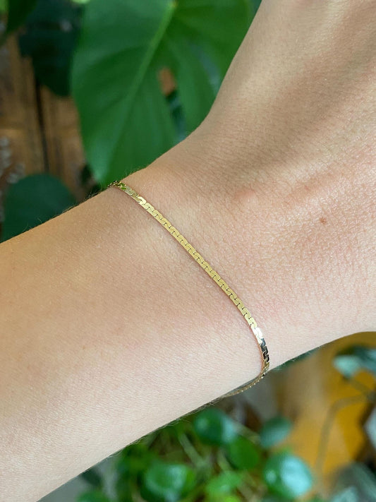 Vintage Solid 14k Yellow Gold Flat C Link Chain Bracelet - 7 inches