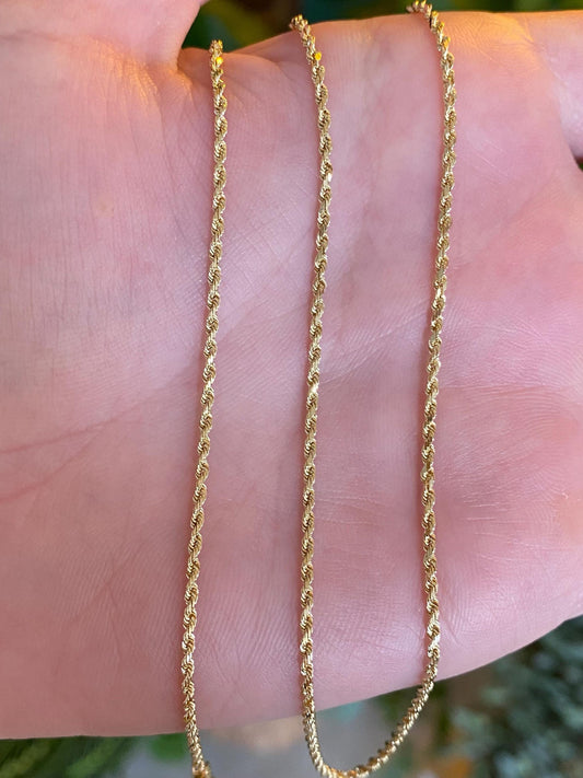 Vintage Solid 10k Yellow Gold Dainty Rope Chain Necklace - 18 inches