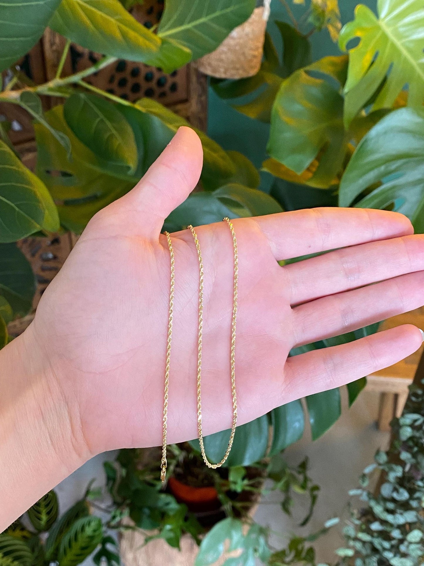 Vintage Solid 10k Yellow Gold Dainty Rope Chain Necklace - 18 inches