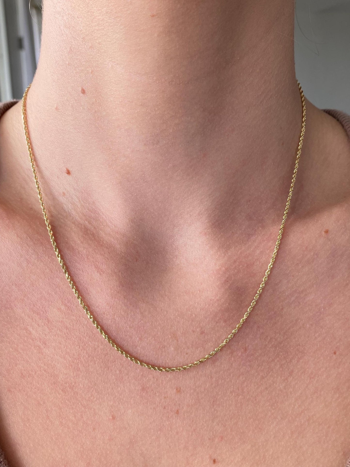 Vintage Solid 10k Yellow Gold Dainty Rope Chain Necklace - 18 inches