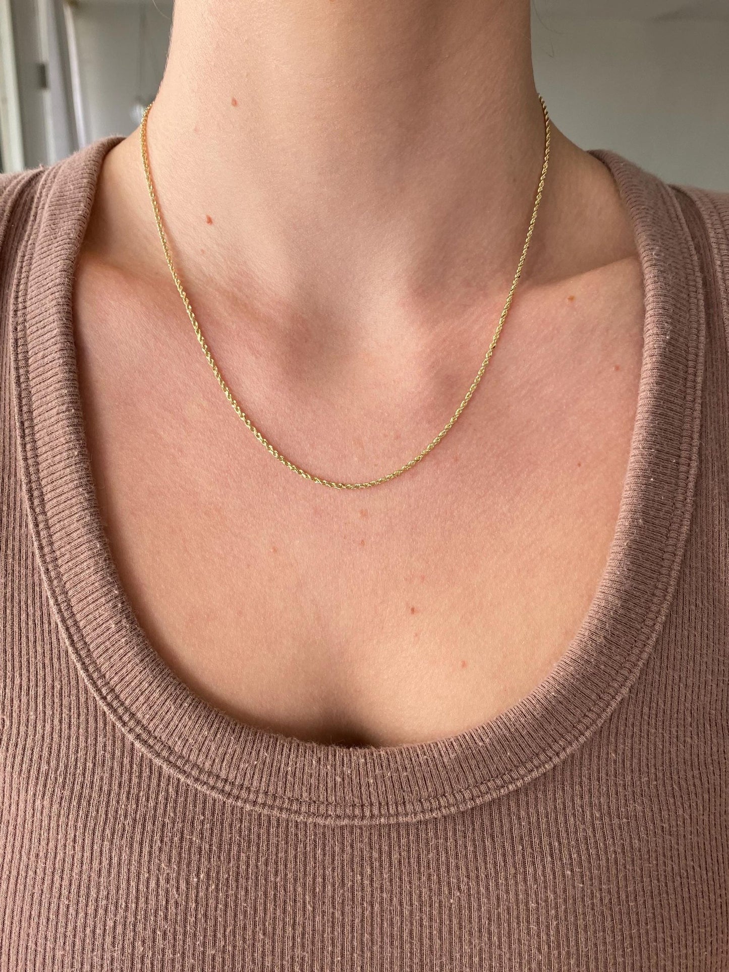 Vintage Solid 10k Yellow Gold Dainty Rope Chain Necklace - 18 inches