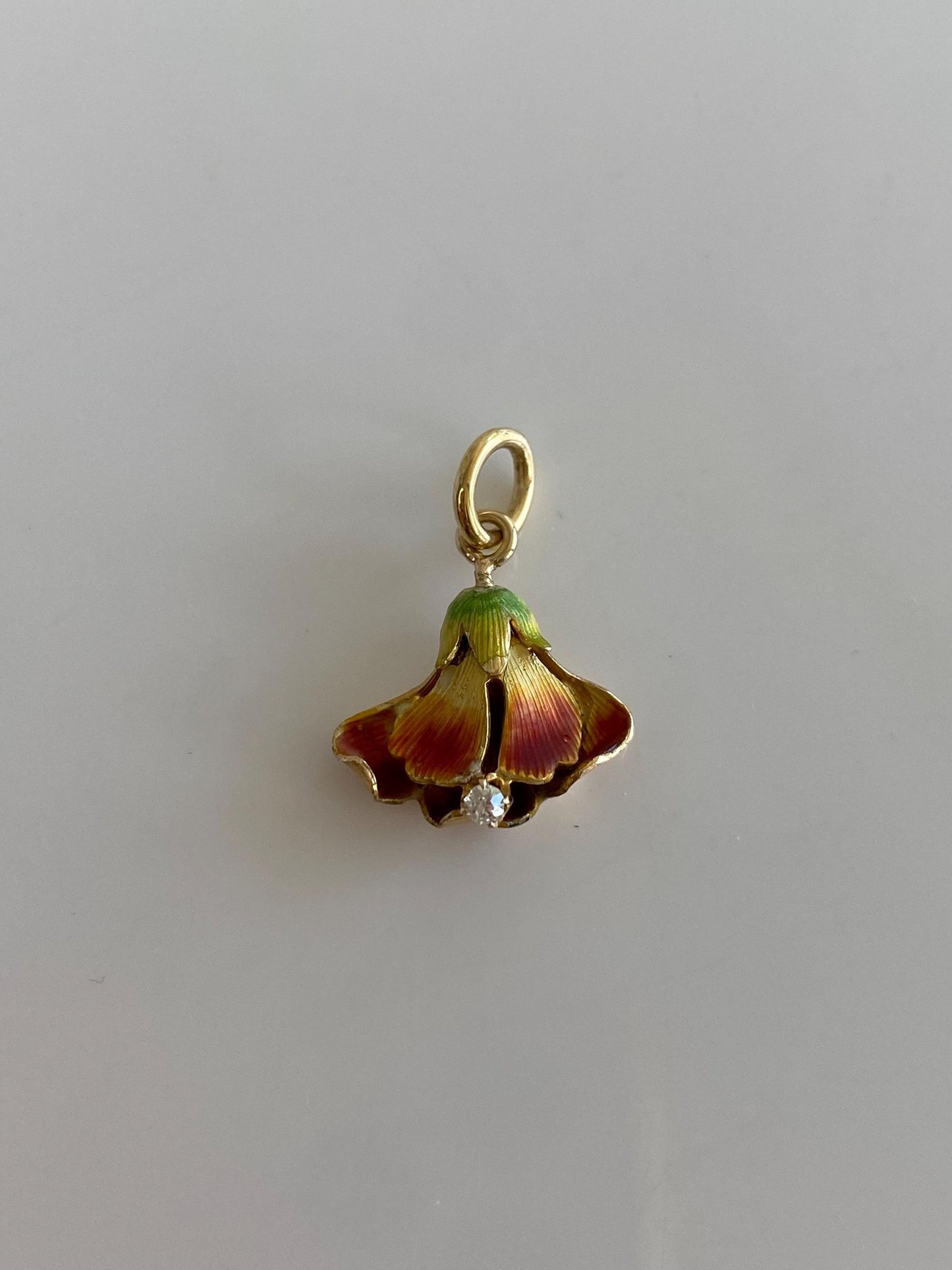 Vintage Solid 9k Yellow Gold Enamel Diamond Flower Stick Pin Conversion Charm