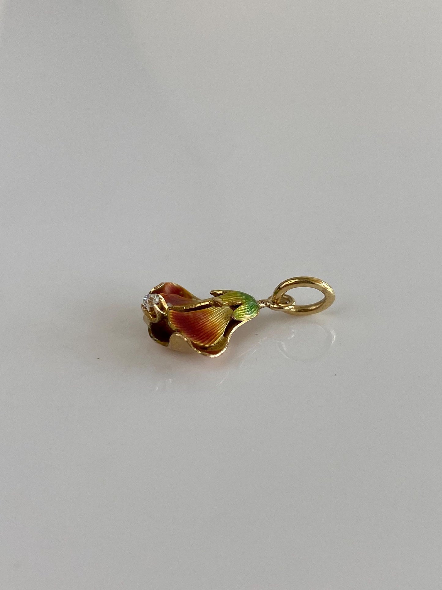 Vintage Solid 9k Yellow Gold Enamel Diamond Flower Stick Pin Conversion Charm
