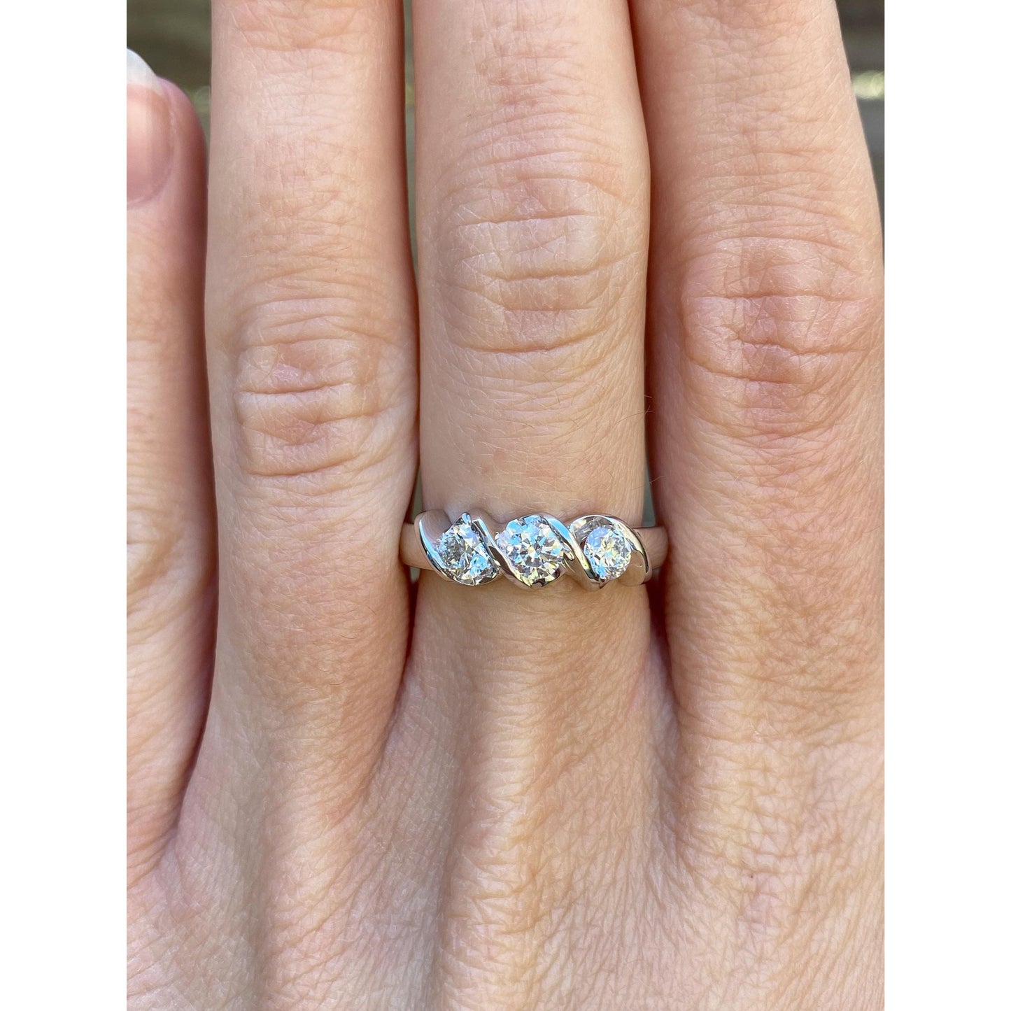 Vintage Solid 14k White Gold Diamond Ring Band - Size 6.25-6.5