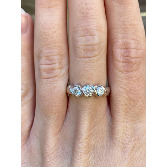 Vintage Solid 14k White Gold Diamond Ring Band - Size 6.25-6.5