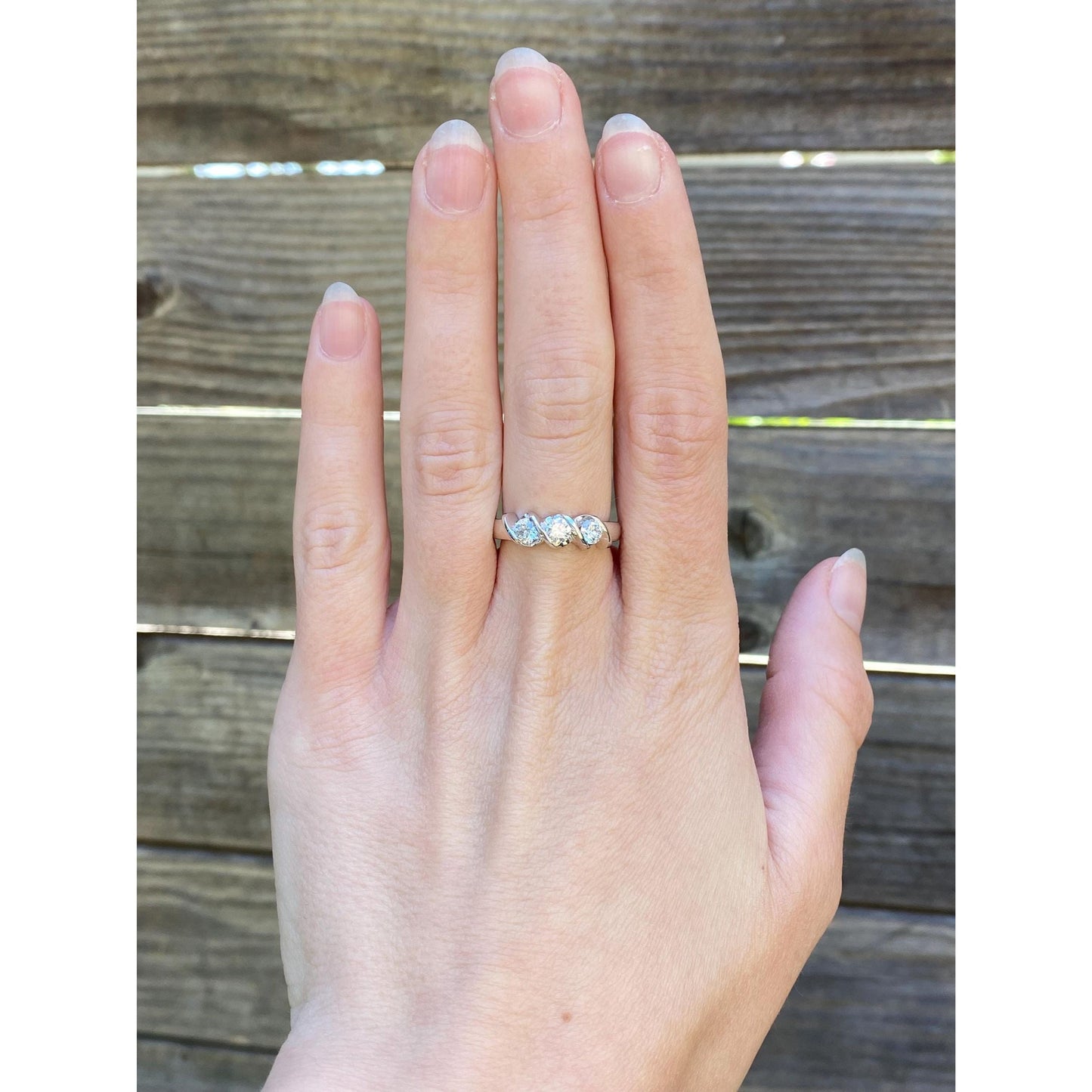 Vintage Solid 14k White Gold Diamond Ring Band - Size 6.25-6.5