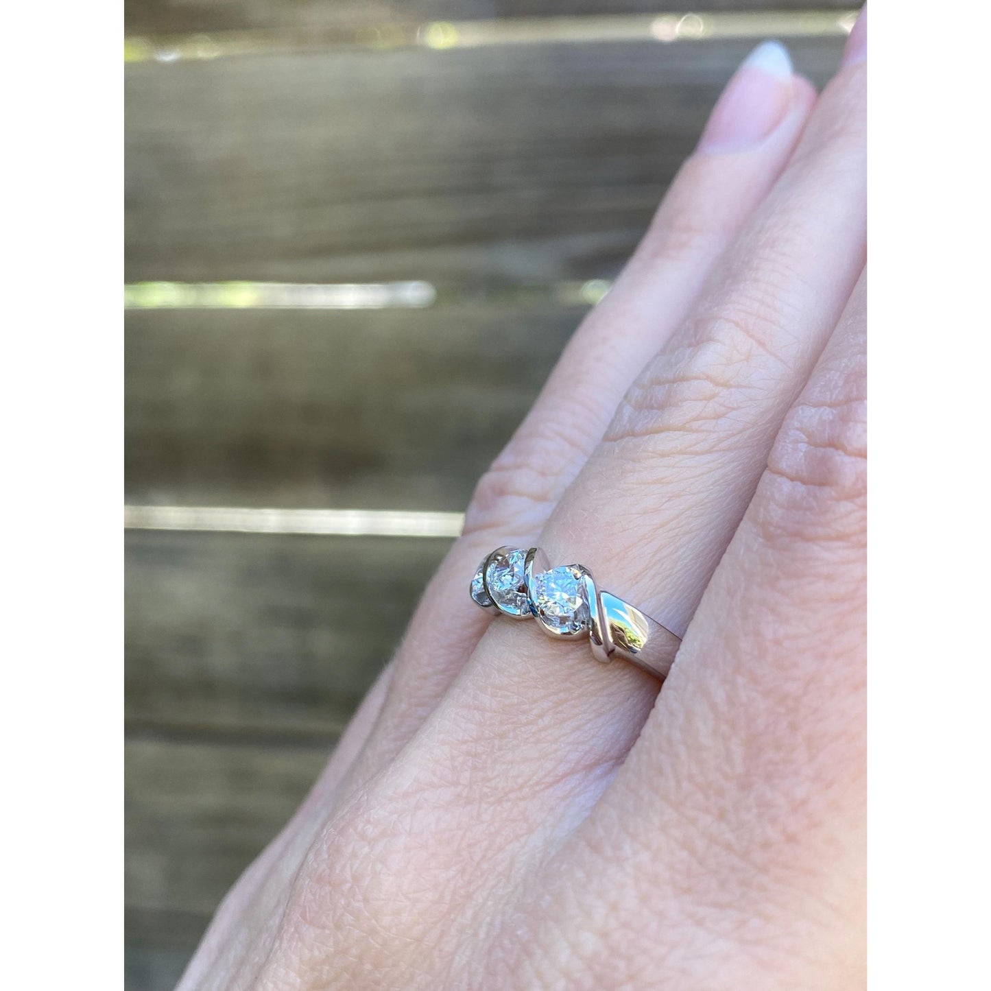 Vintage Solid 14k White Gold Diamond Ring Band - Size 6.25-6.5