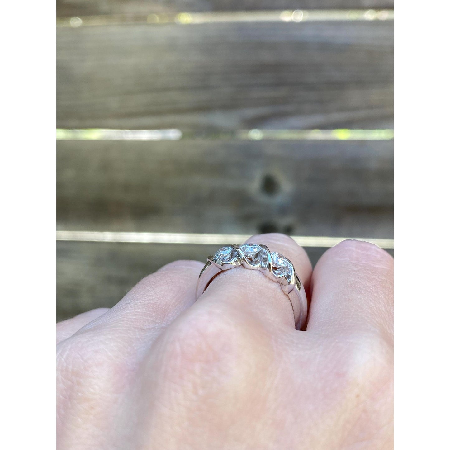 Vintage Solid 14k White Gold Diamond Ring Band - Size 6.25-6.5