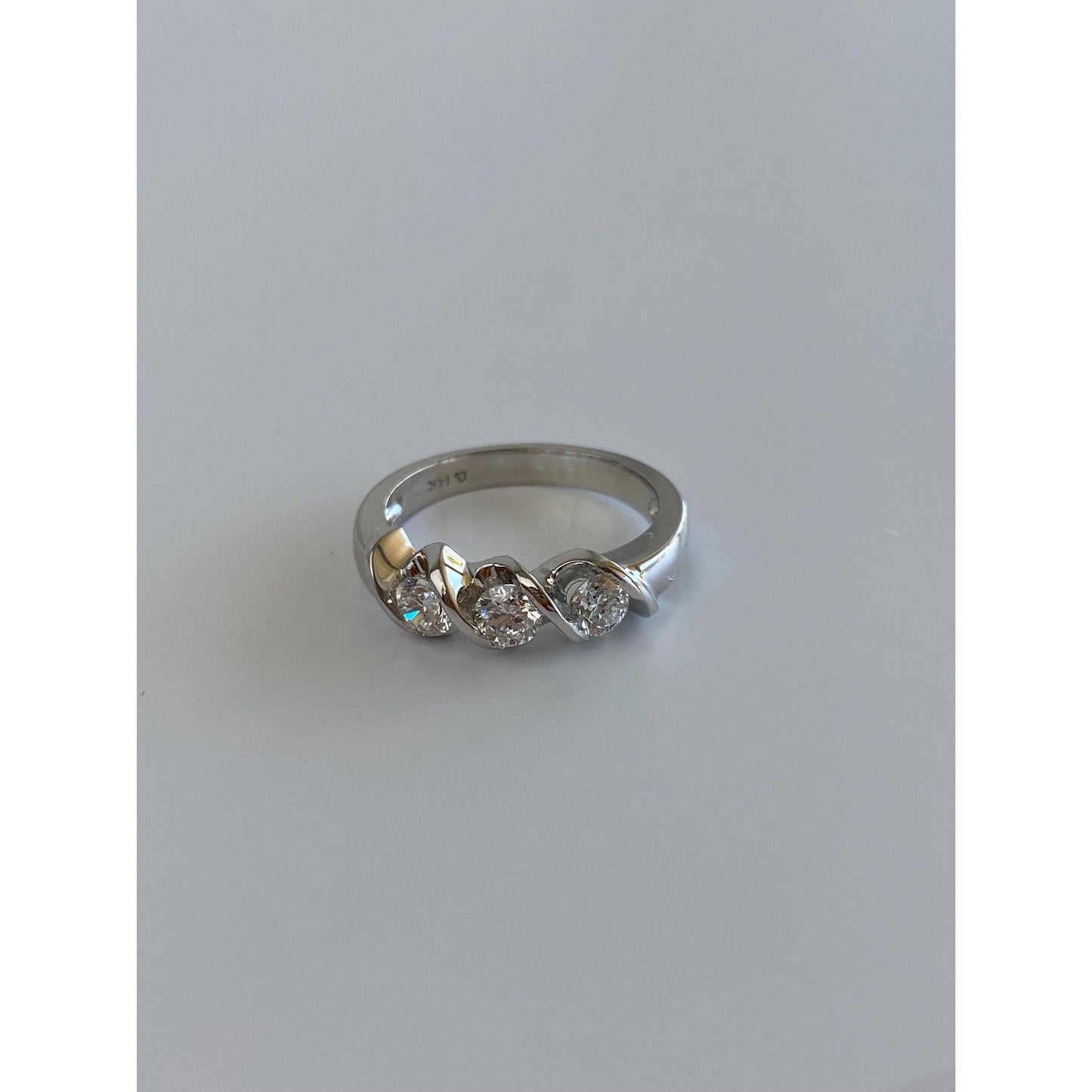 Vintage Solid 14k White Gold Diamond Ring Band - Size 6.25-6.5